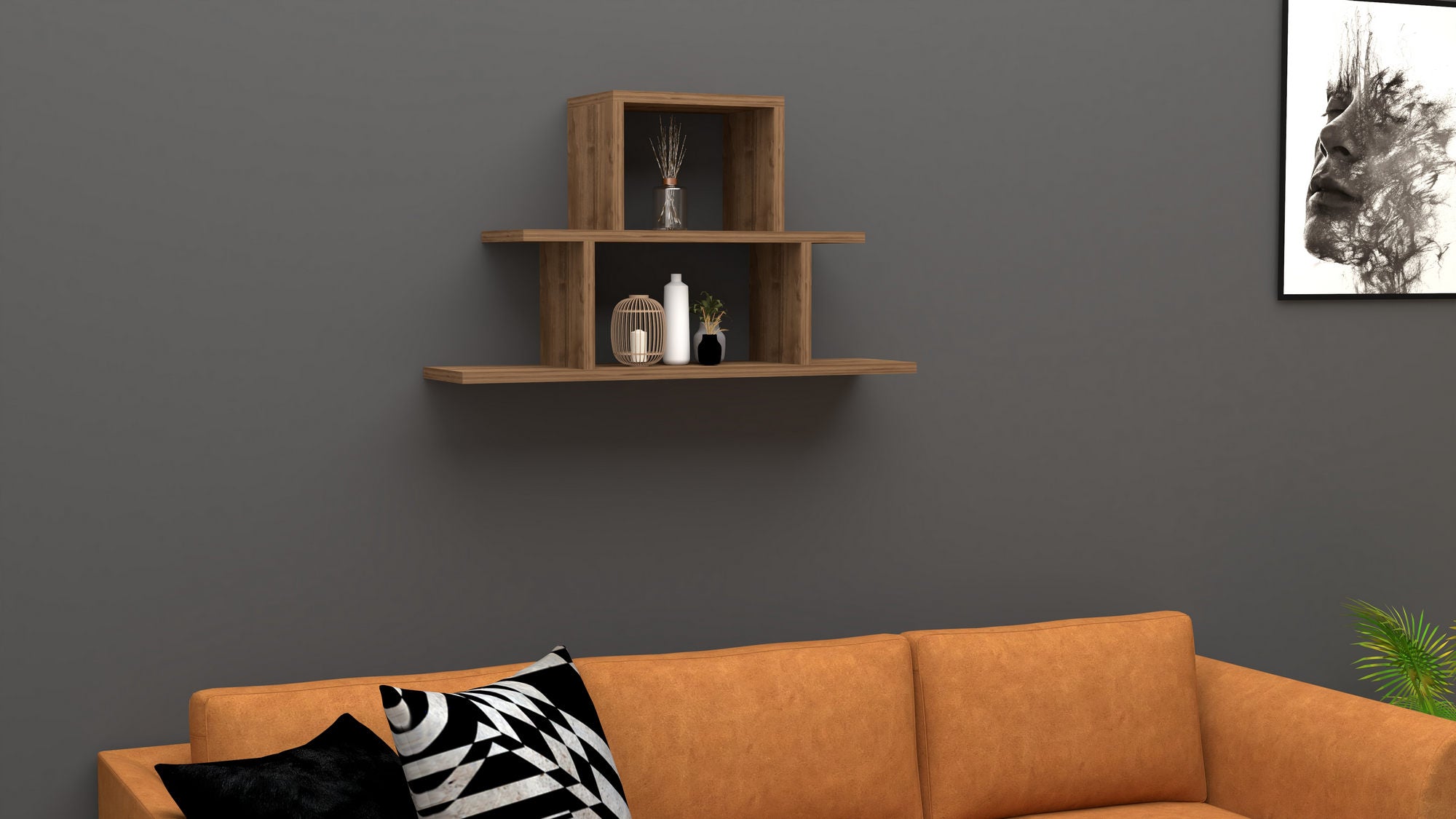Prateleira de parede – 80 cm x 44,6 cm x 19,6 cm – nogueira – painel de partículas revestido a melamina