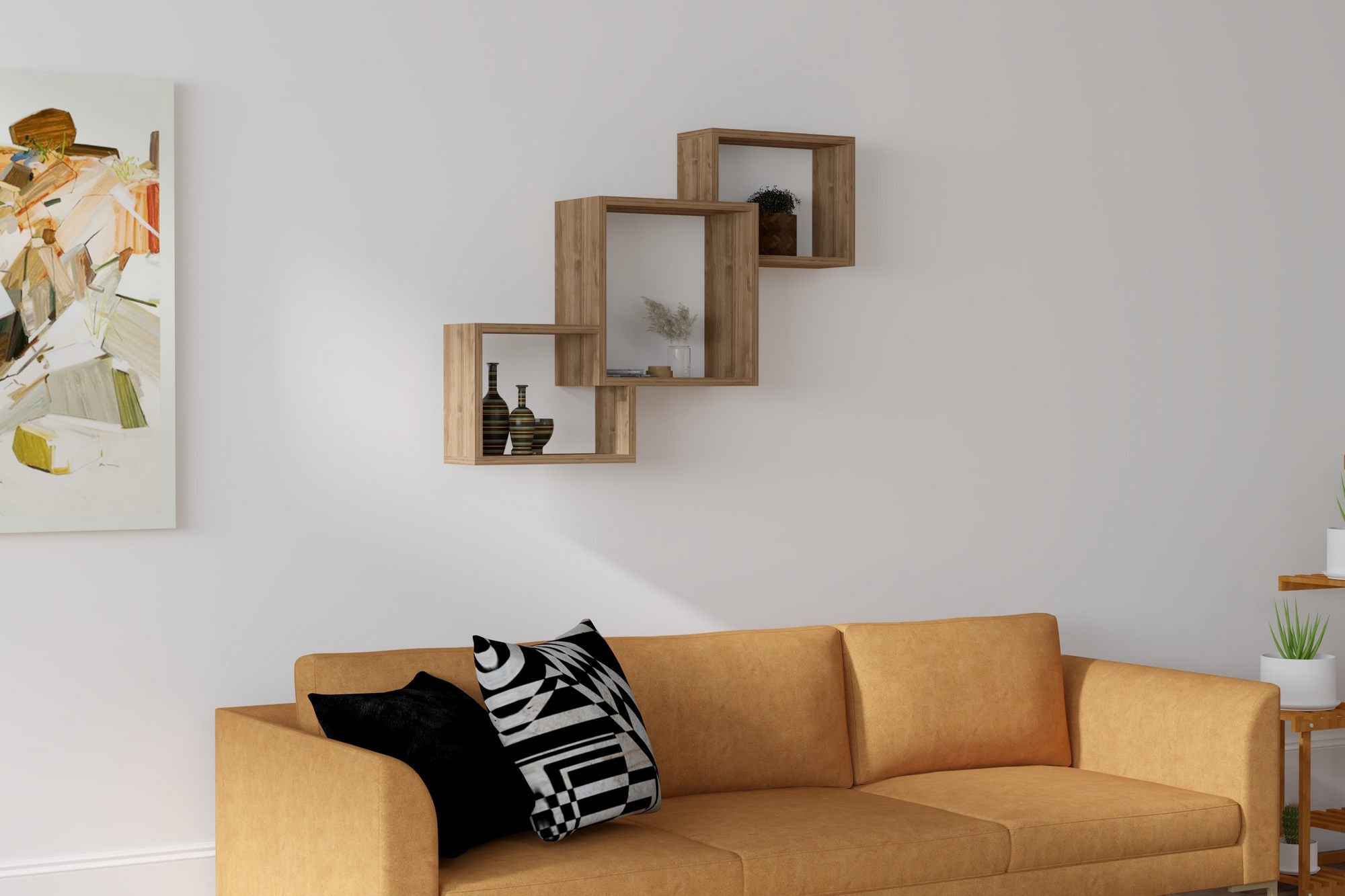 Prateleira de parede – 98cm x 72cm x 19.6cm – Noz – Painéis de partículas com revestimento de melamina