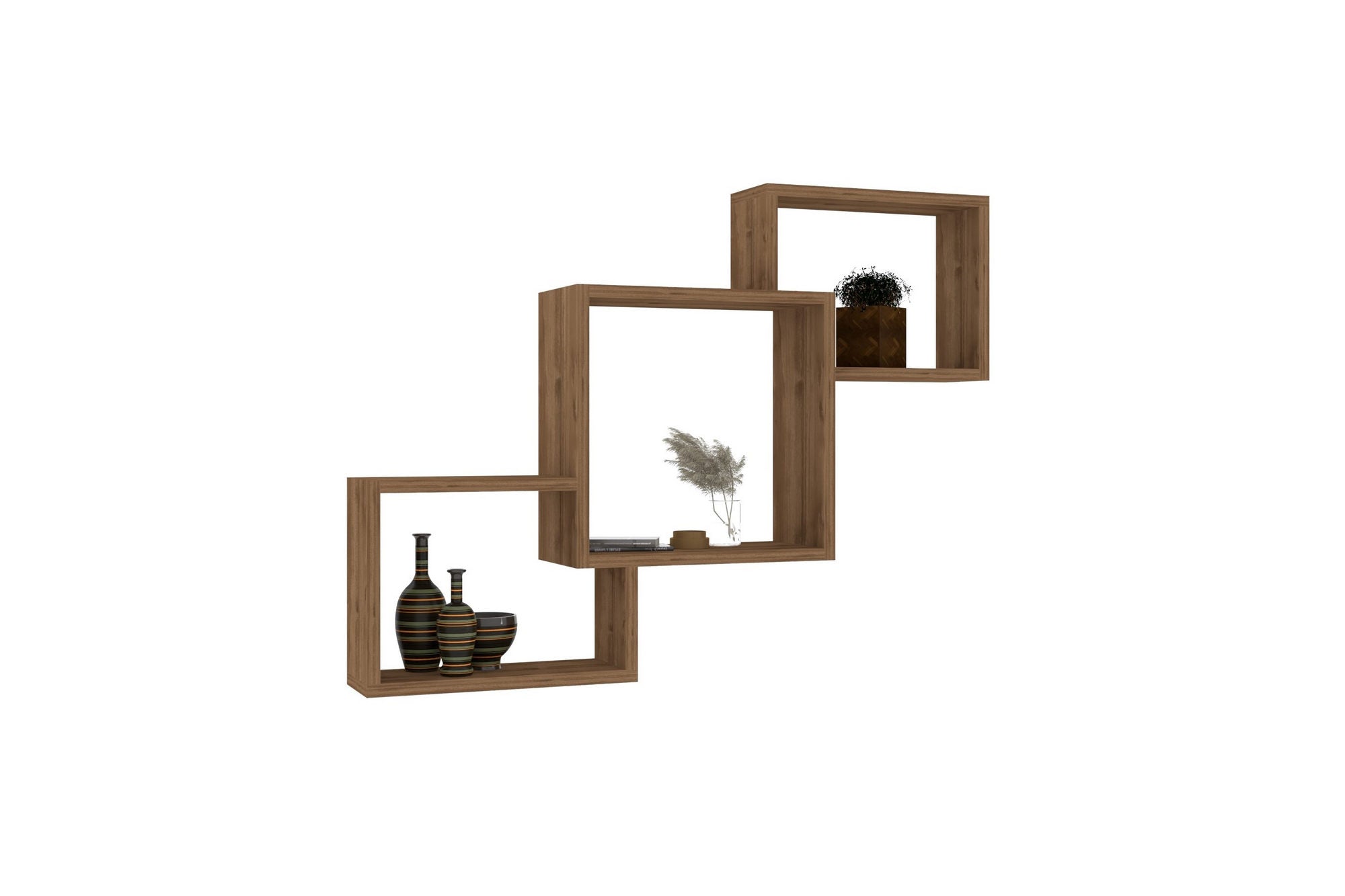 Prateleira de parede – 98cm x 72cm x 19.6cm – Noz – Painéis de partículas com revestimento de melamina