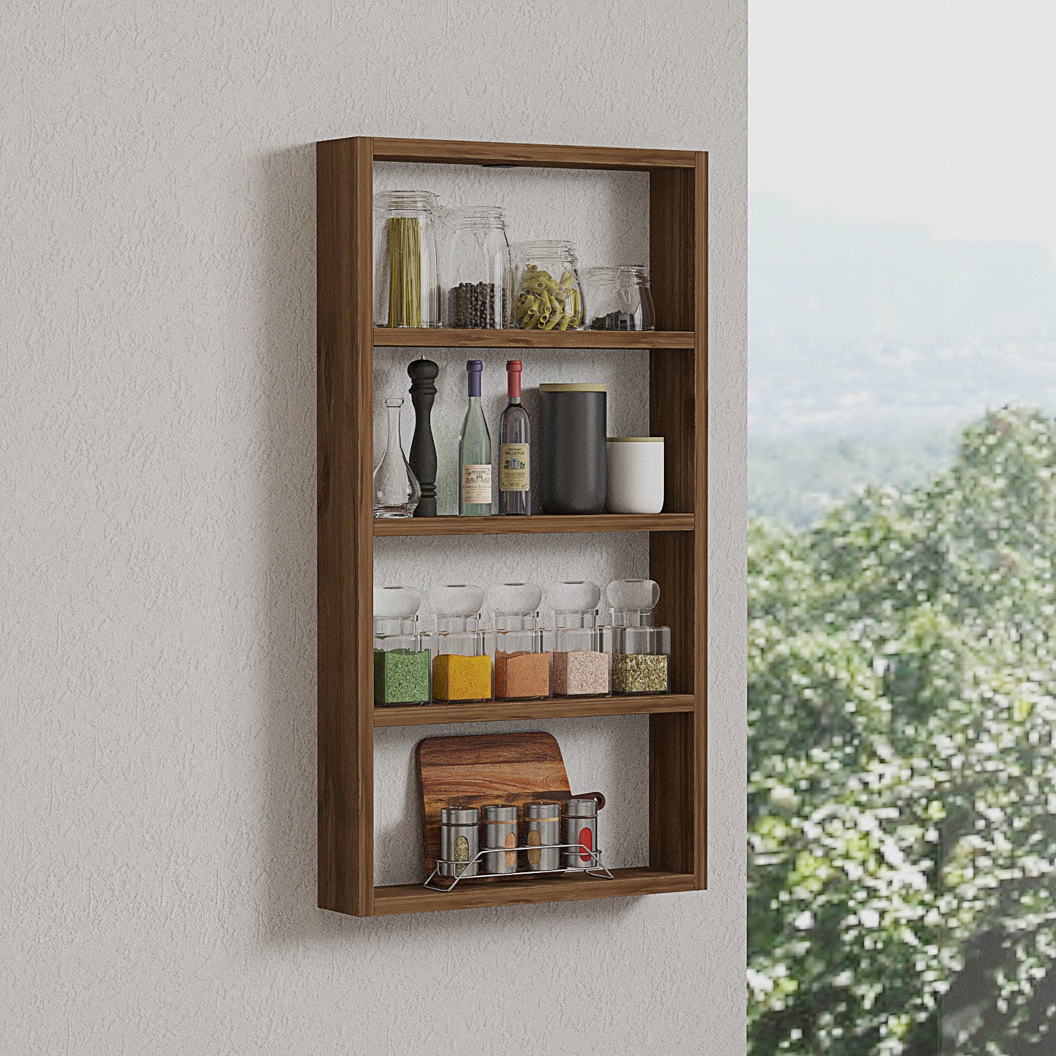 Prateleira de parede – 43,2 cm x 80 cm x 9 cm – Nogueira – Painel de partículas revestido a melamina