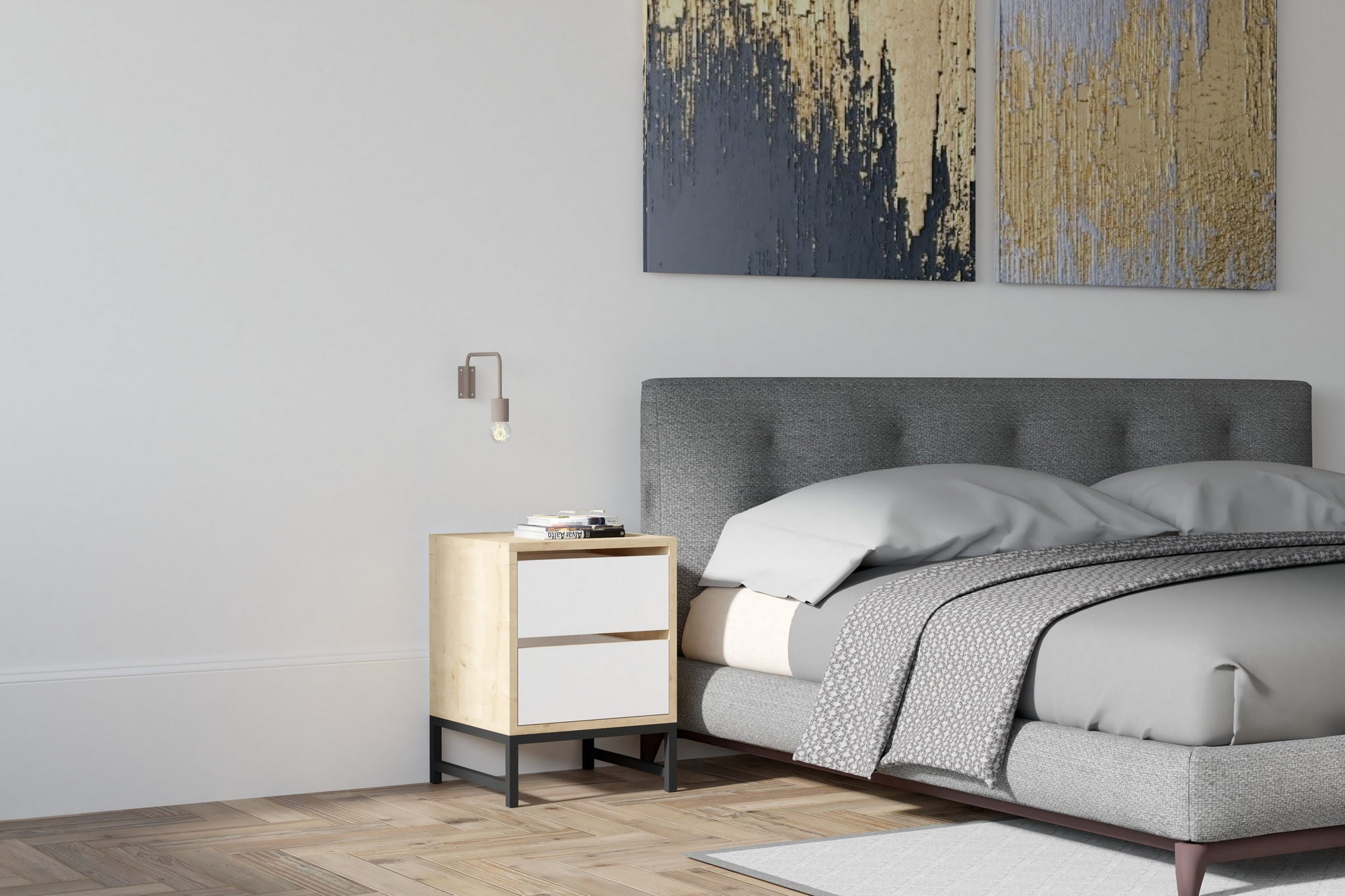 Mesa de cabeceira – 40 cm x 55 cm x 40 cm – Safira e Branco – Painel de partículas