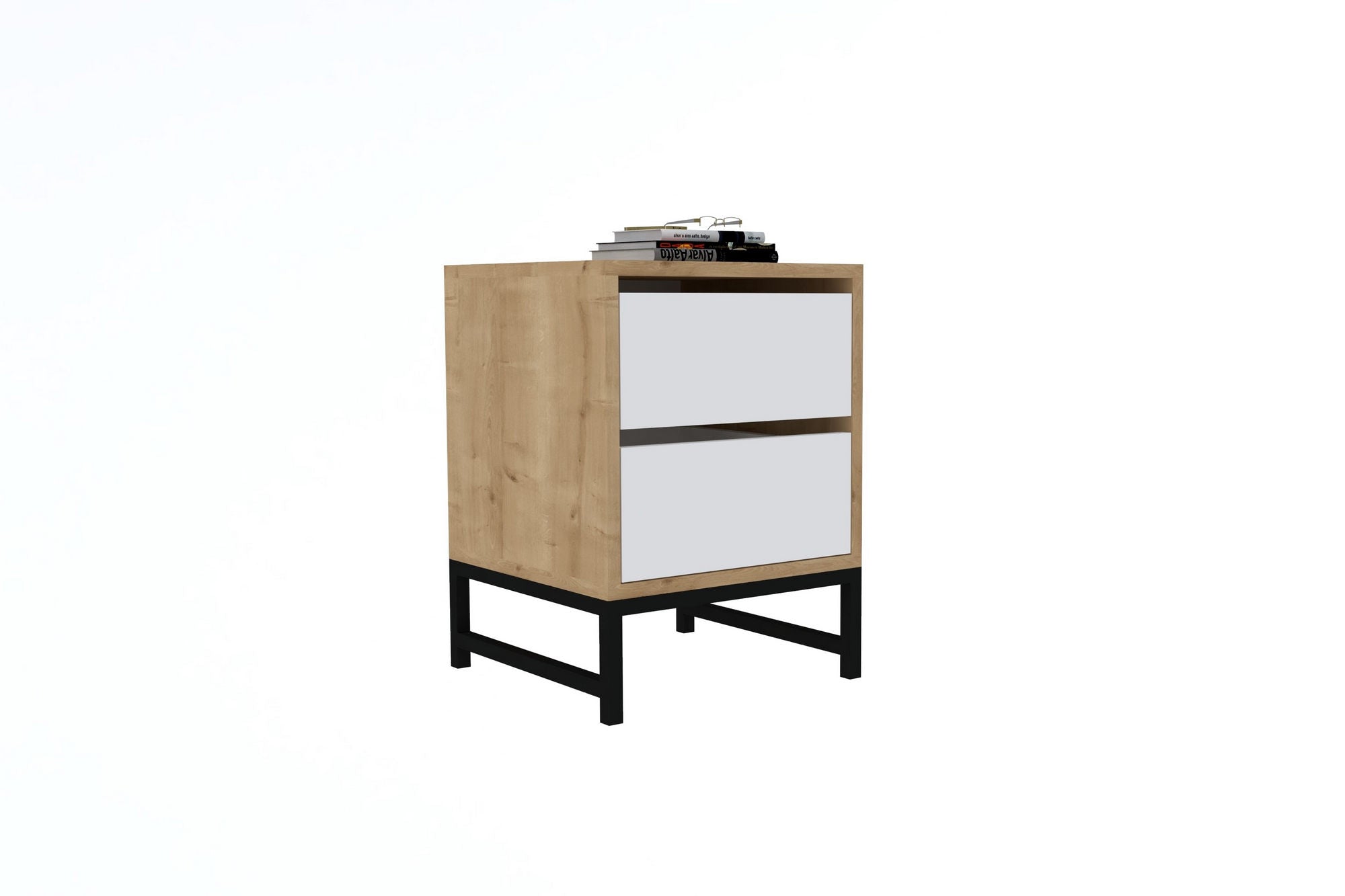Mesa de cabeceira – 40 cm x 55 cm x 40 cm – Safira e Branco – Painel de partículas