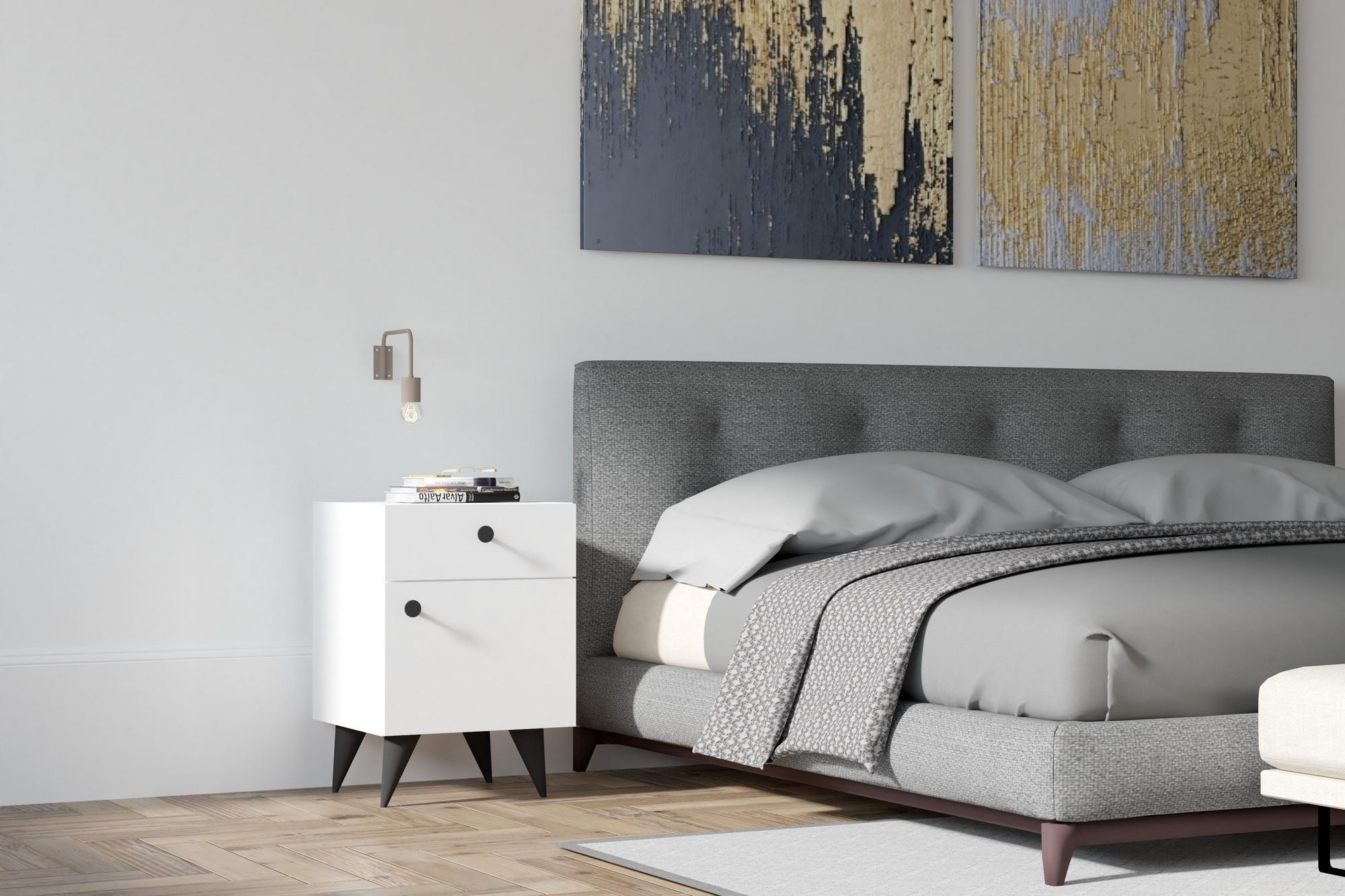 Mesa de Cabeceira Escandinava – 40 x 60 x 42 cm – Branca – Painel de Partículas