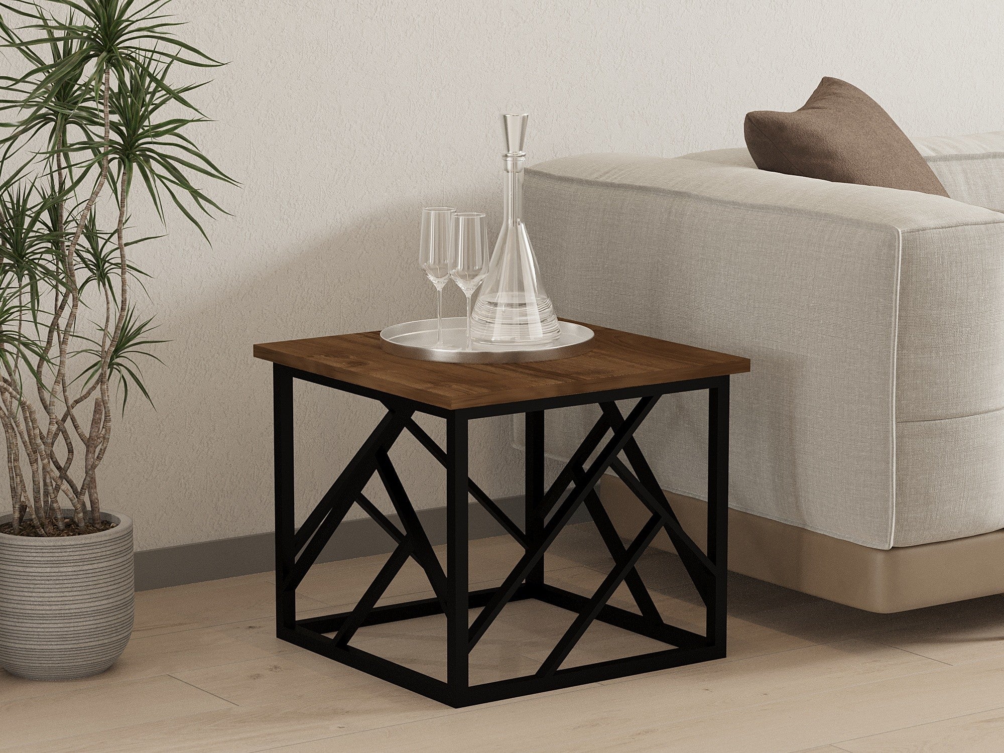 Mesa de Centro em aglomerado de partículas revestido a melamina – 53,5 cm x 41,8 cm x 53,5 cm – Nogueira e Preto