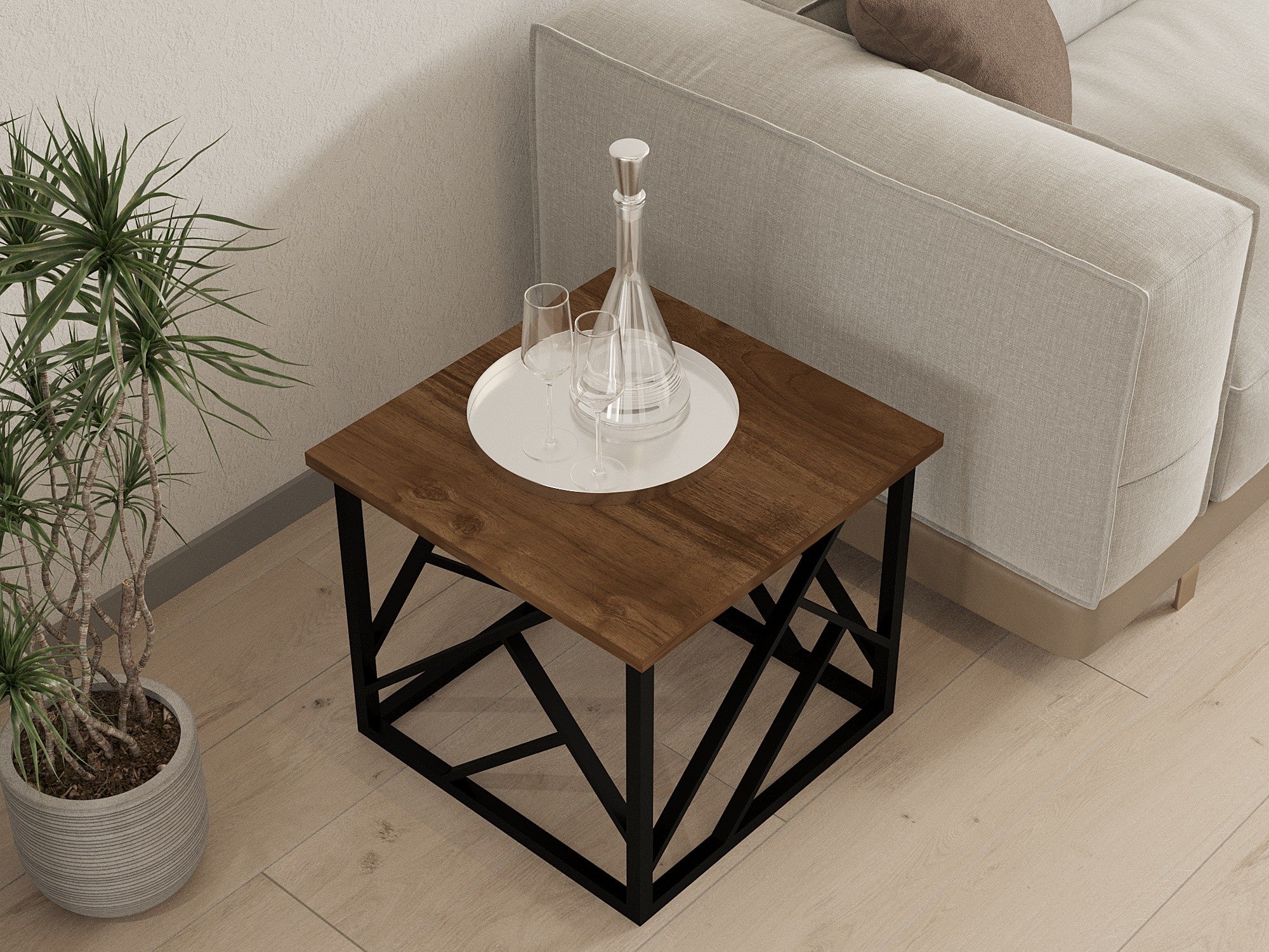 Mesa de Centro em aglomerado de partículas revestido a melamina – 53,5 cm x 41,8 cm x 53,5 cm – Nogueira e Preto