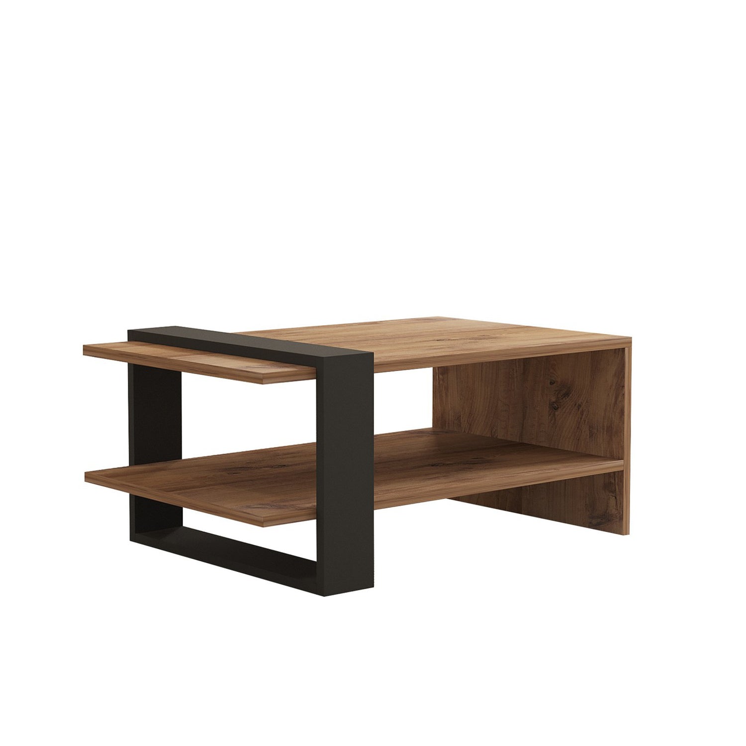 Mesa de Centro Industrial de 2 Andares – 80 x 35 x 55 cm – Carvalho e Antracite – Painel de Partículas Revestido com Melamina