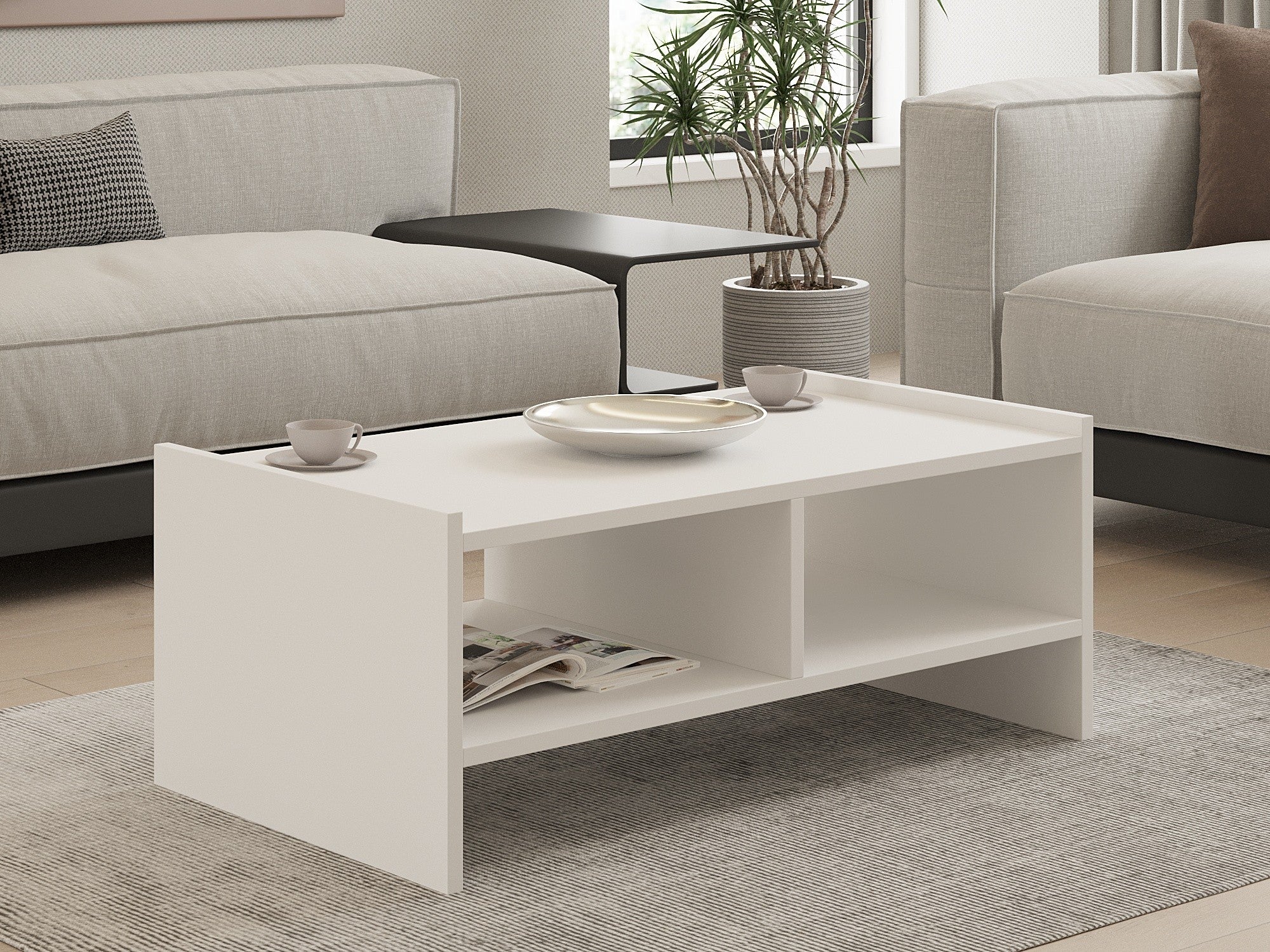 Mesa de Centro – 90 cm x 35 cm x 50 cm – Branco – Melamina