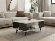 Mesa de Centro – 90cm x 60cm x 39,5cm – Branco e Preto – Painel de Partículas