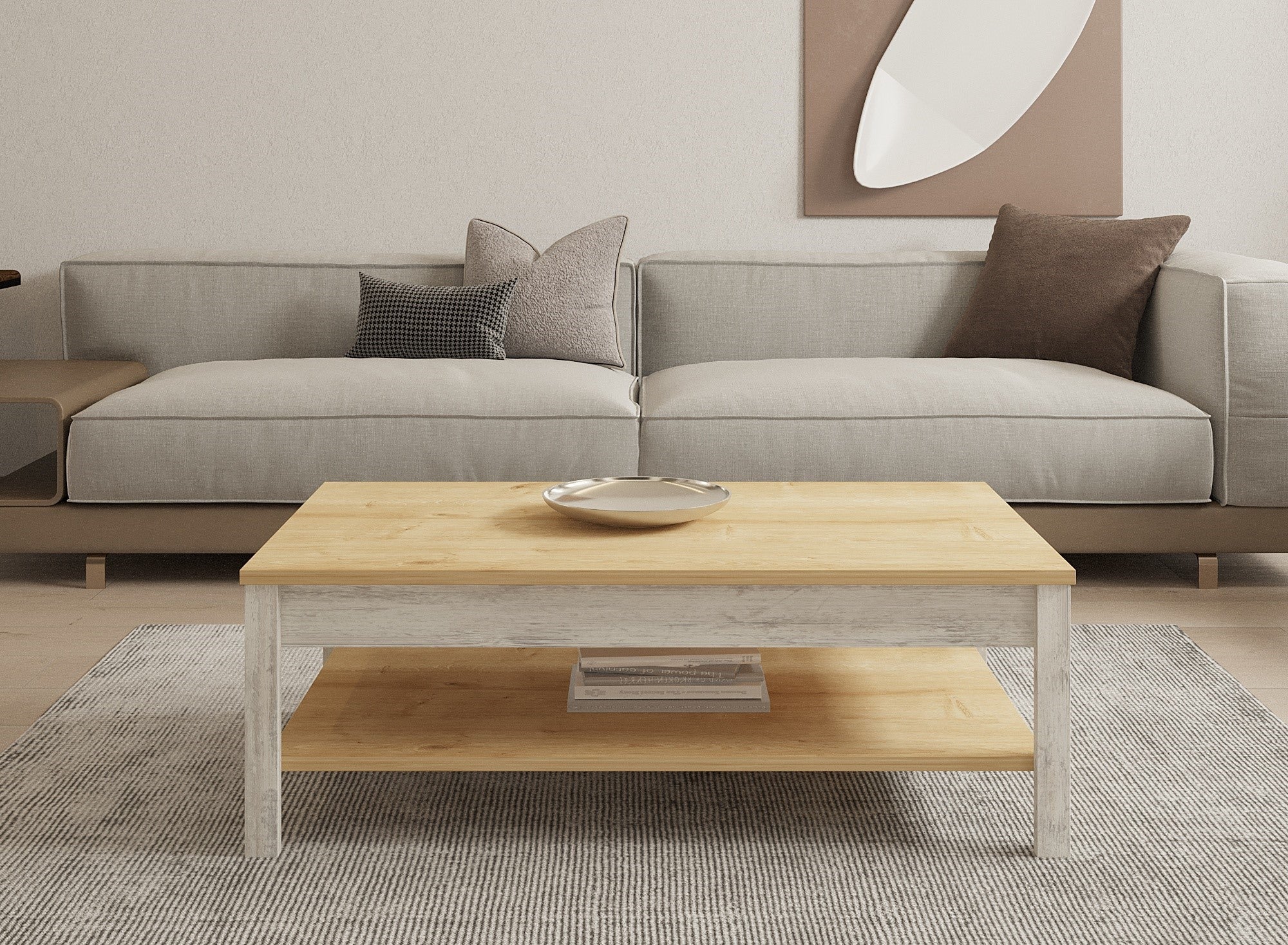 Mesa de Centro – 100 cm x 35 cm x 60 cm – Branco e Safira – Painel de Partículas
