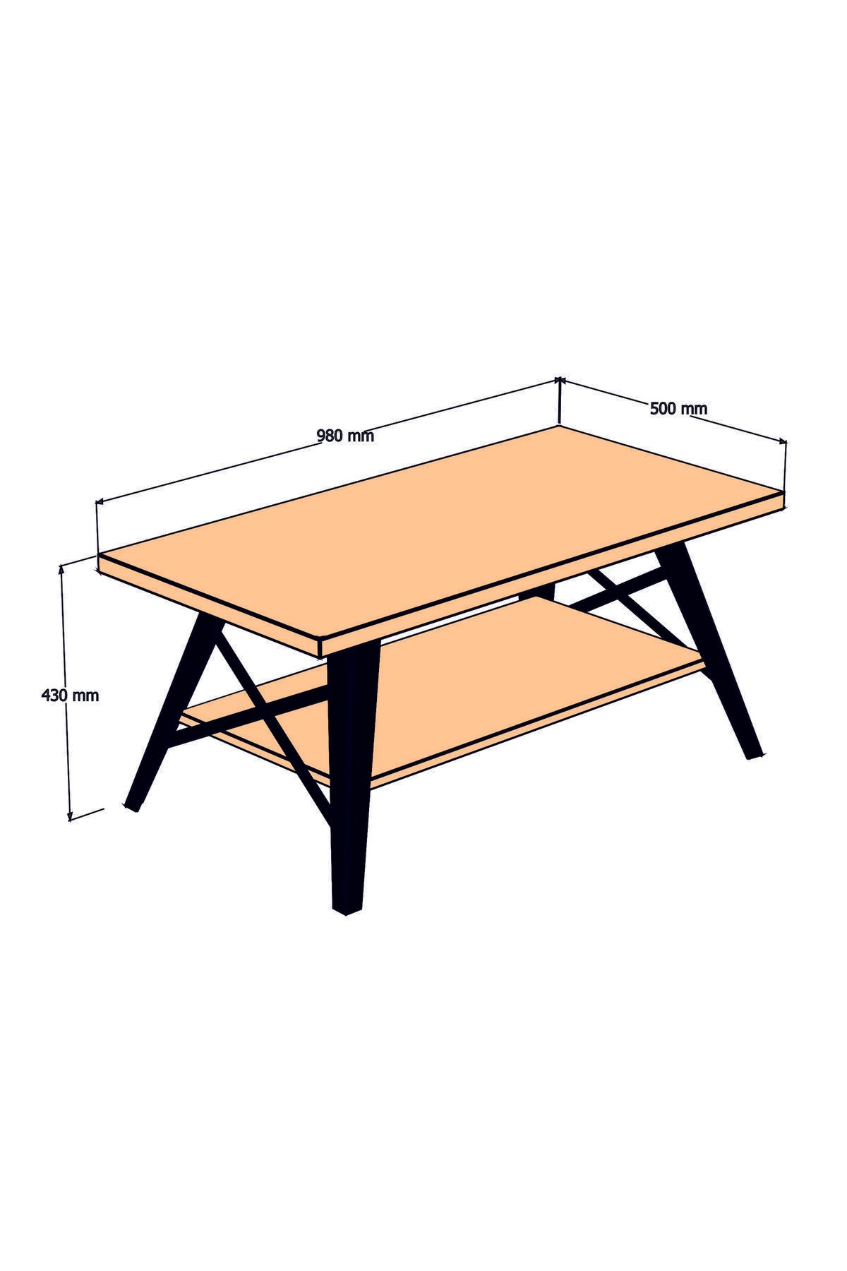 Mesa de Centro – 98 cm x 43 cm x 50 cm – Safira e Preta – Metal e Painel de Partículas Revestido a Melamina