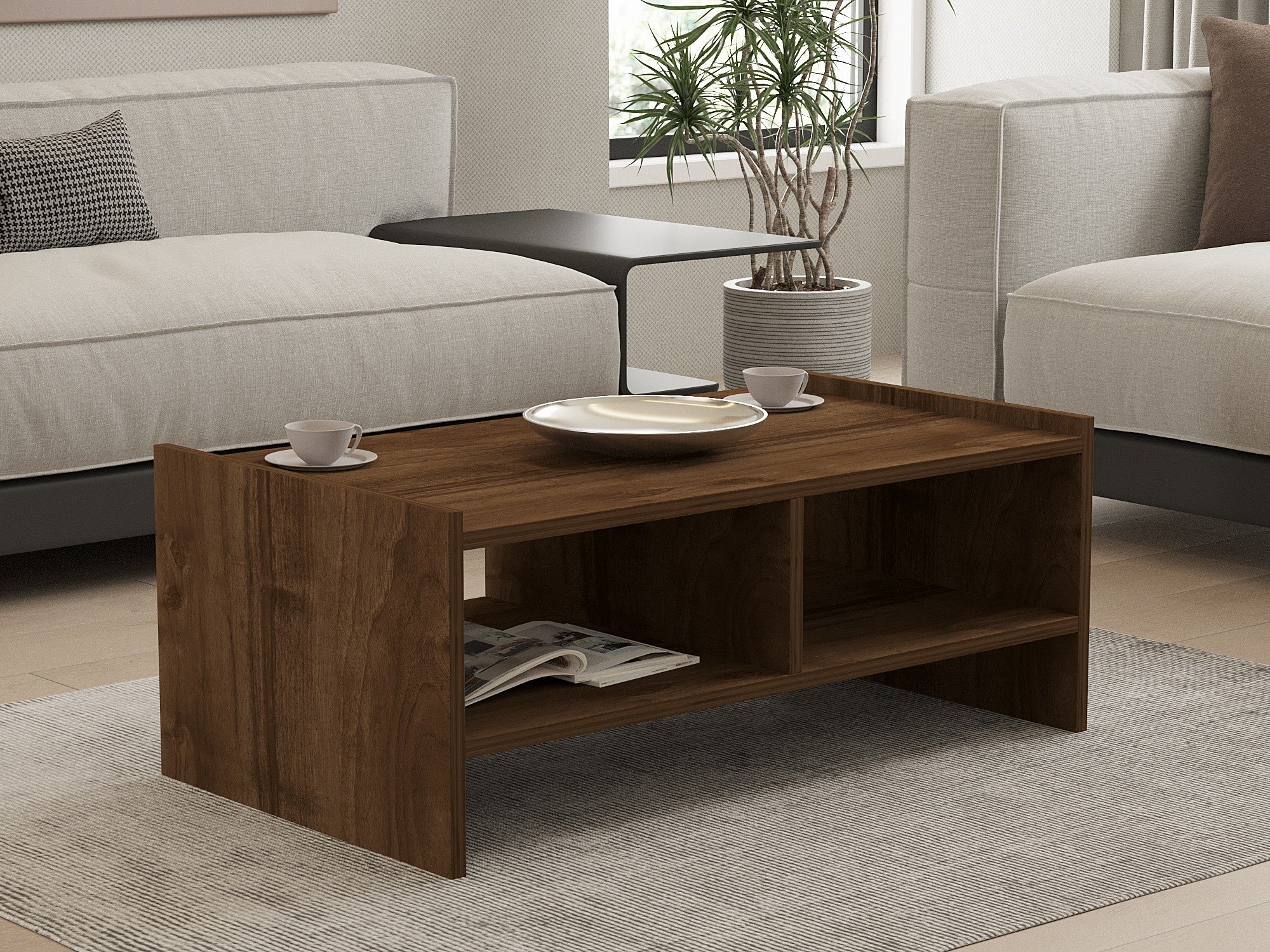 Mesa de Centro – 90 x 50 x 35 cm – Nogueira – Painel de Partículas revestido a Melamina