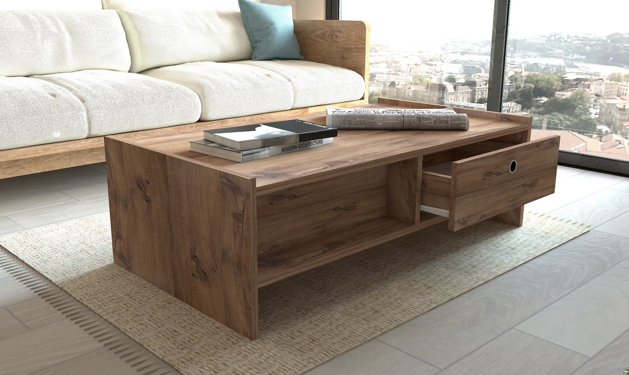 Mesa de Centro – 110cm x 35cm x 60cm – Pinho Atlântico – Painel de Partículas