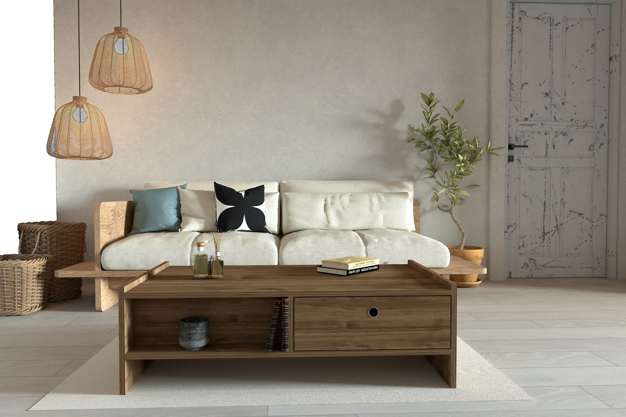 Mesa de Centro – 110cm x 35cm x 60cm – Cor Nogueira – Painel de Partículas Revestido a Melamina