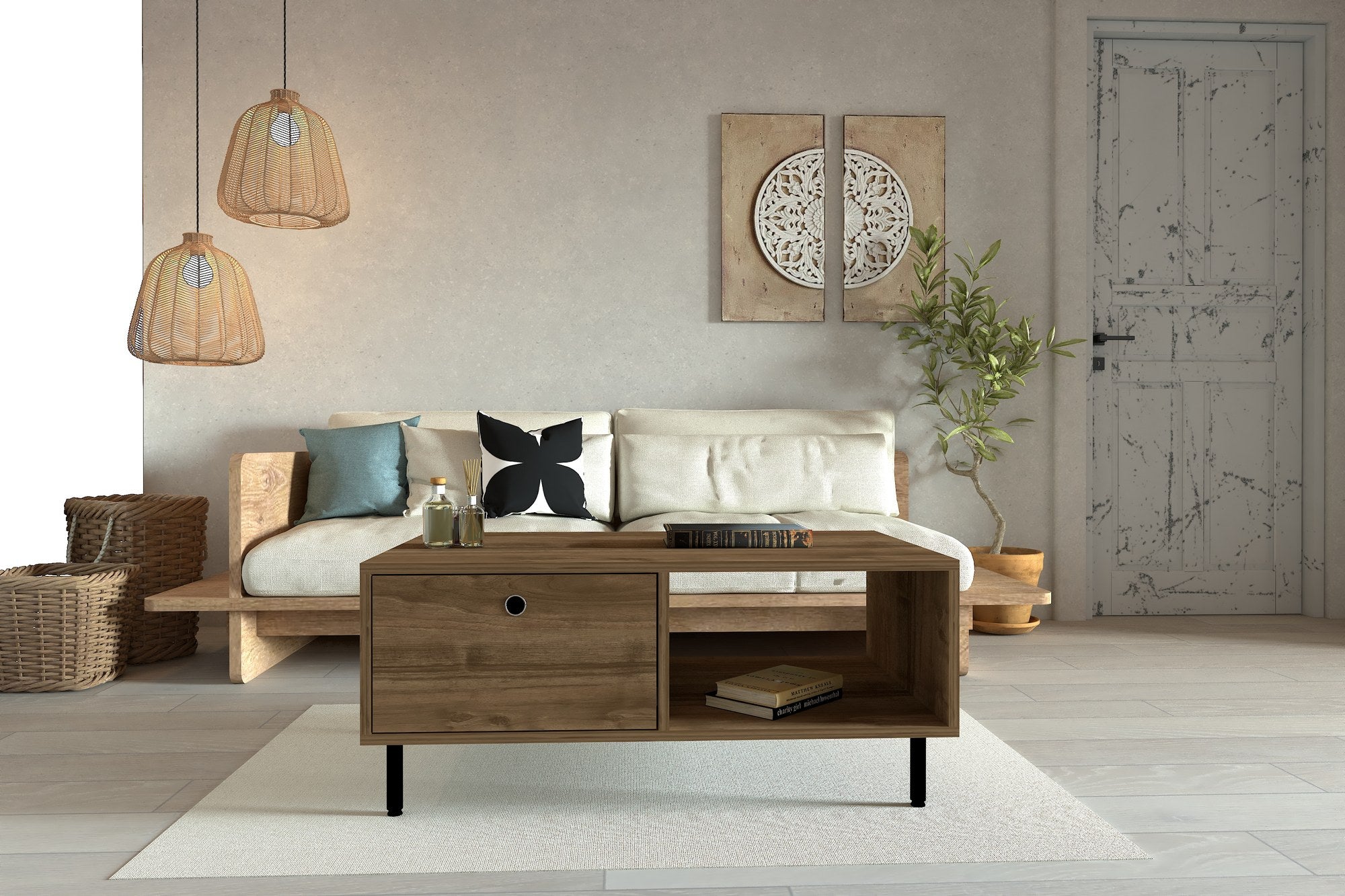 Mesa de Centro – 100 cm x 43 cm x 60 cm – Nogueira – Painel de Partículas