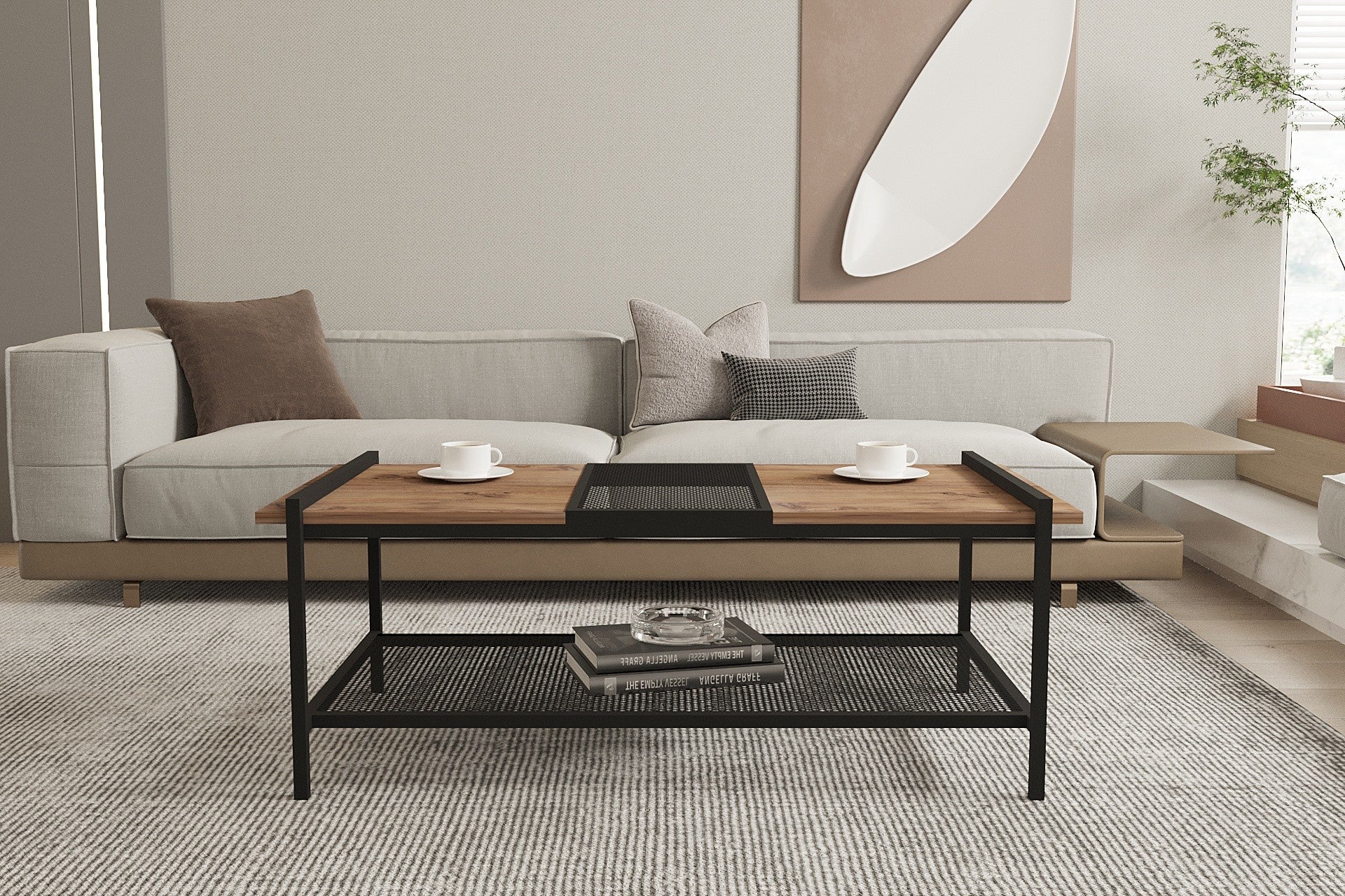 Mesa de Centro – 120 cm x 45 cm x 54 cm – Pinho do Atlântico e Preto – Painéis de Partículas