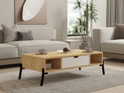 Mesa de Centro – 100cm x 28.2cm x 50cm – Carvalho Safira e Branco – Melamina e Ferro