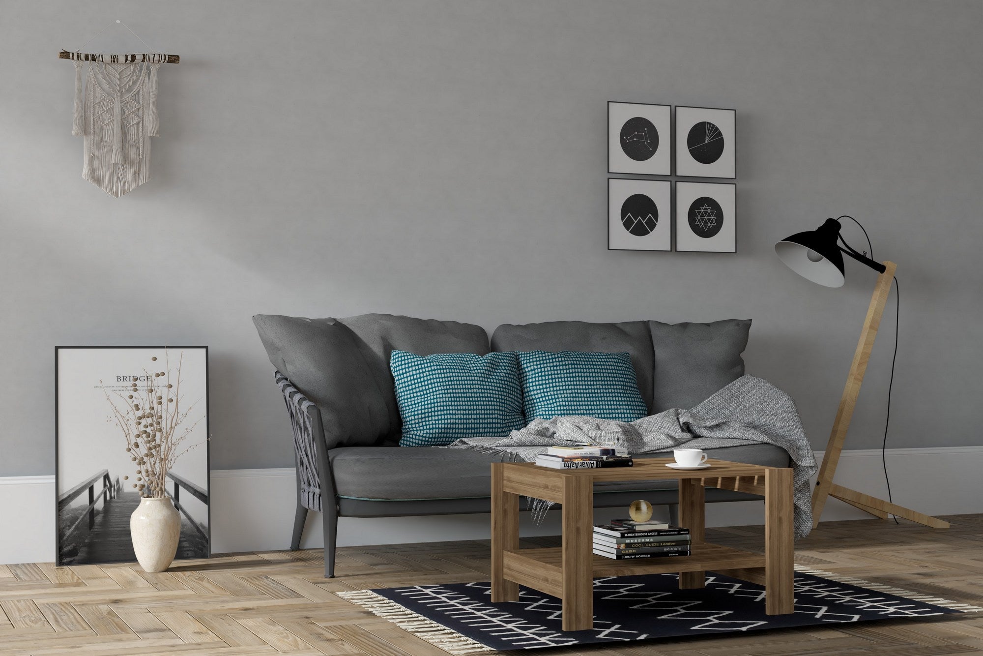 Mesa de Centro – 69.8cm x 40cm x 50cm – Nogueira – Painel de partículas revestido a melamina