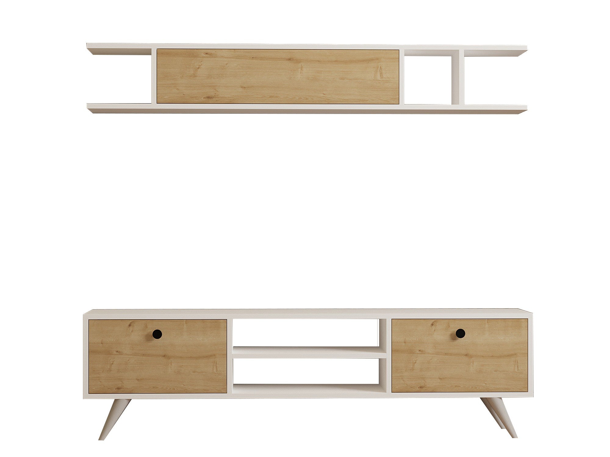 Móvel de TV – 160 cm x 45 cm x 30 cm – Branco e Pinho – Painel de partículas