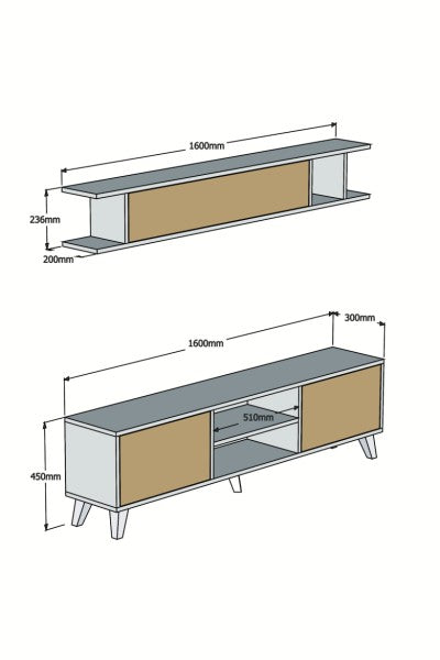 Móvel de TV – 160 cm x 45 cm x 30 cm – Branco e Pinho – Painel de partículas