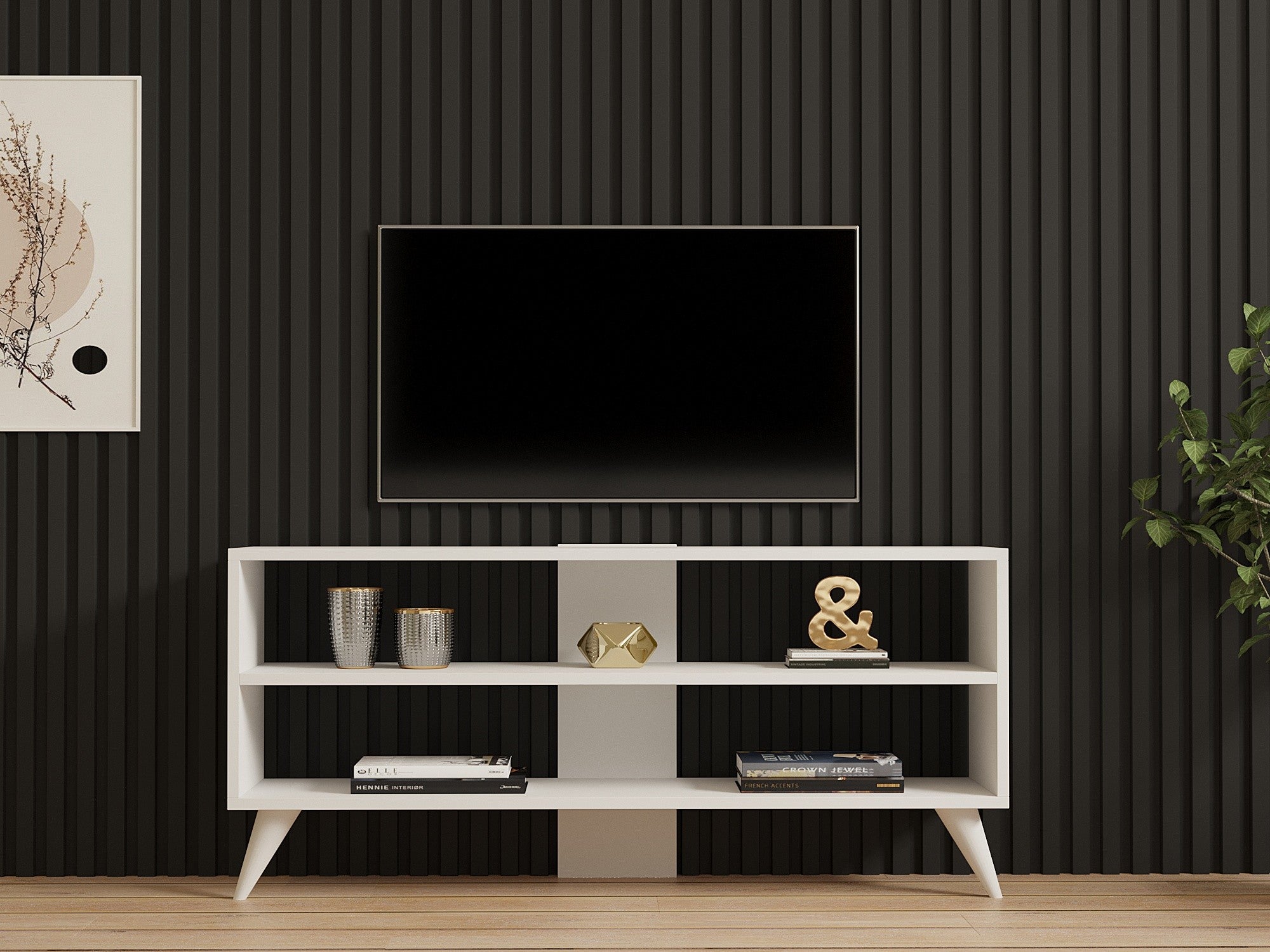 Móvel de TV – 120 cm x 50 cm x 29,6 cm – Branco – Painel de partículas revestido a melamina