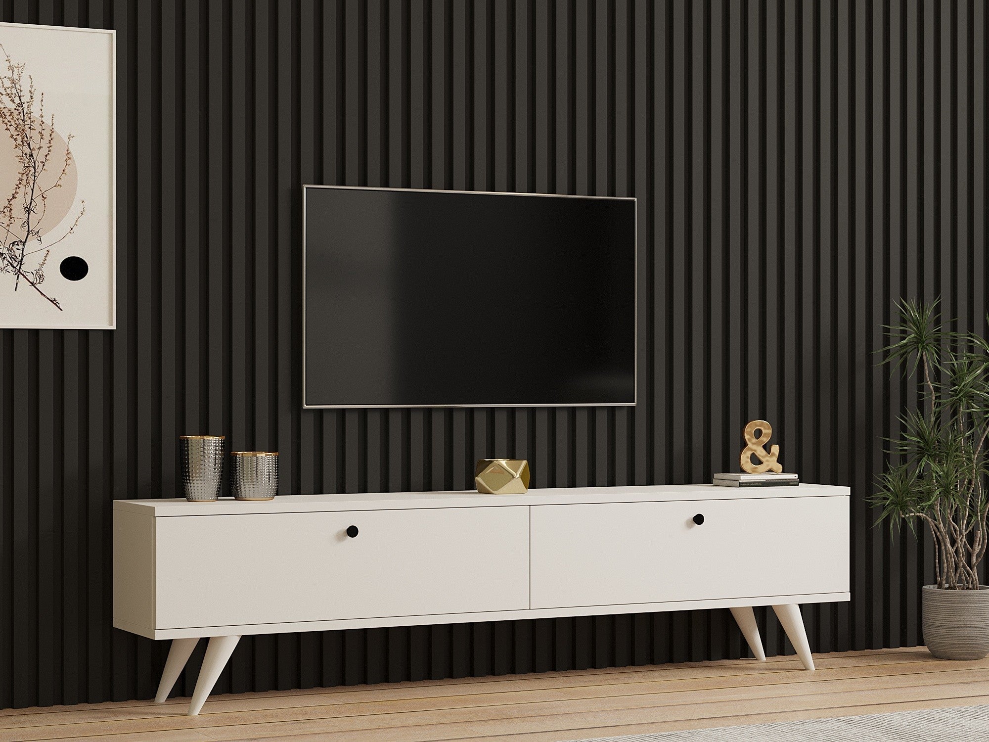 Móvel de TV – 160 cm x 40 cm x 25 cm – Branco – Painel de partículas revestido de melamina