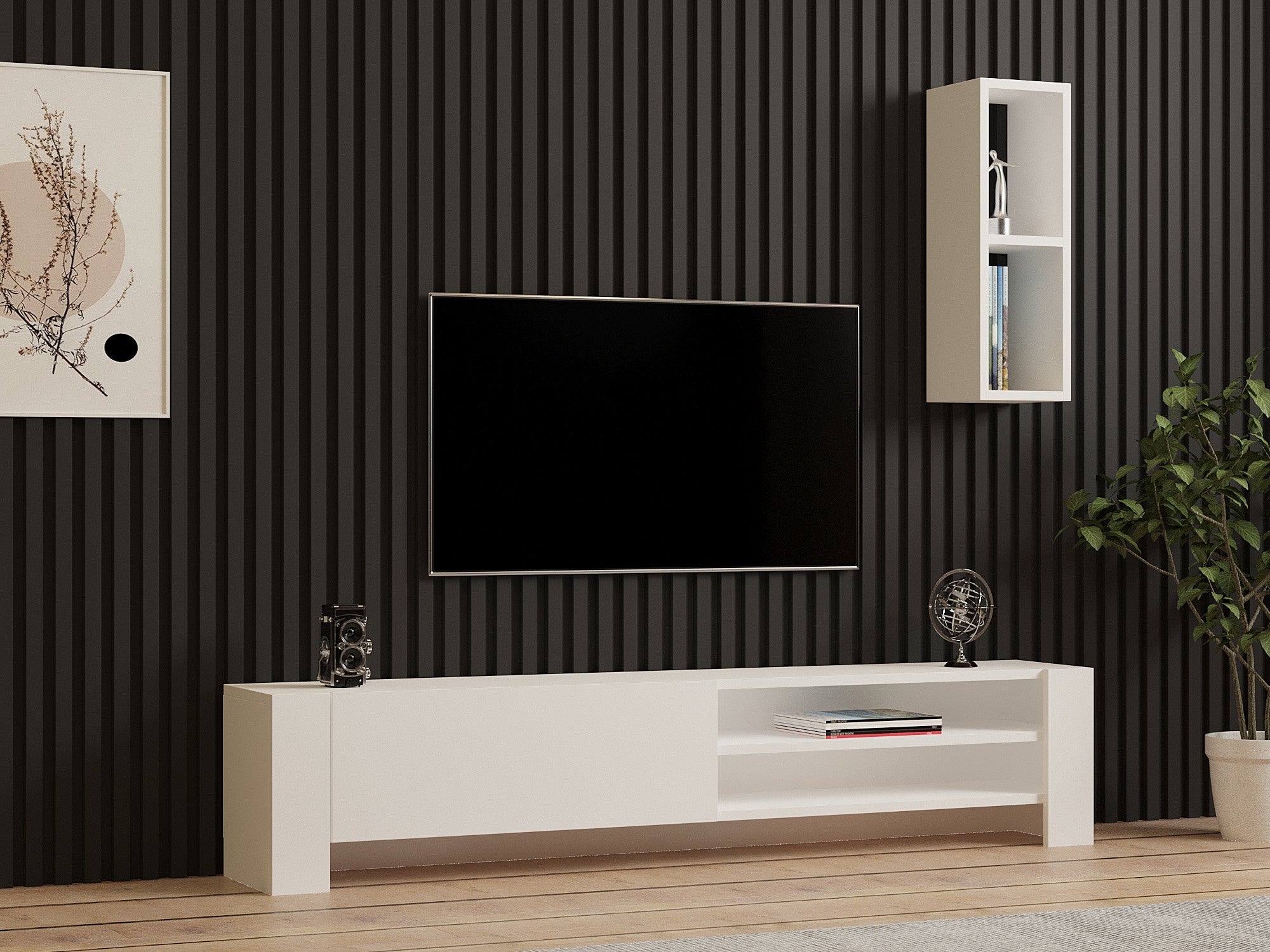 Móvel de TV escandinavo – 160 cm – Branco – Painel de partículas revestido a melamina
