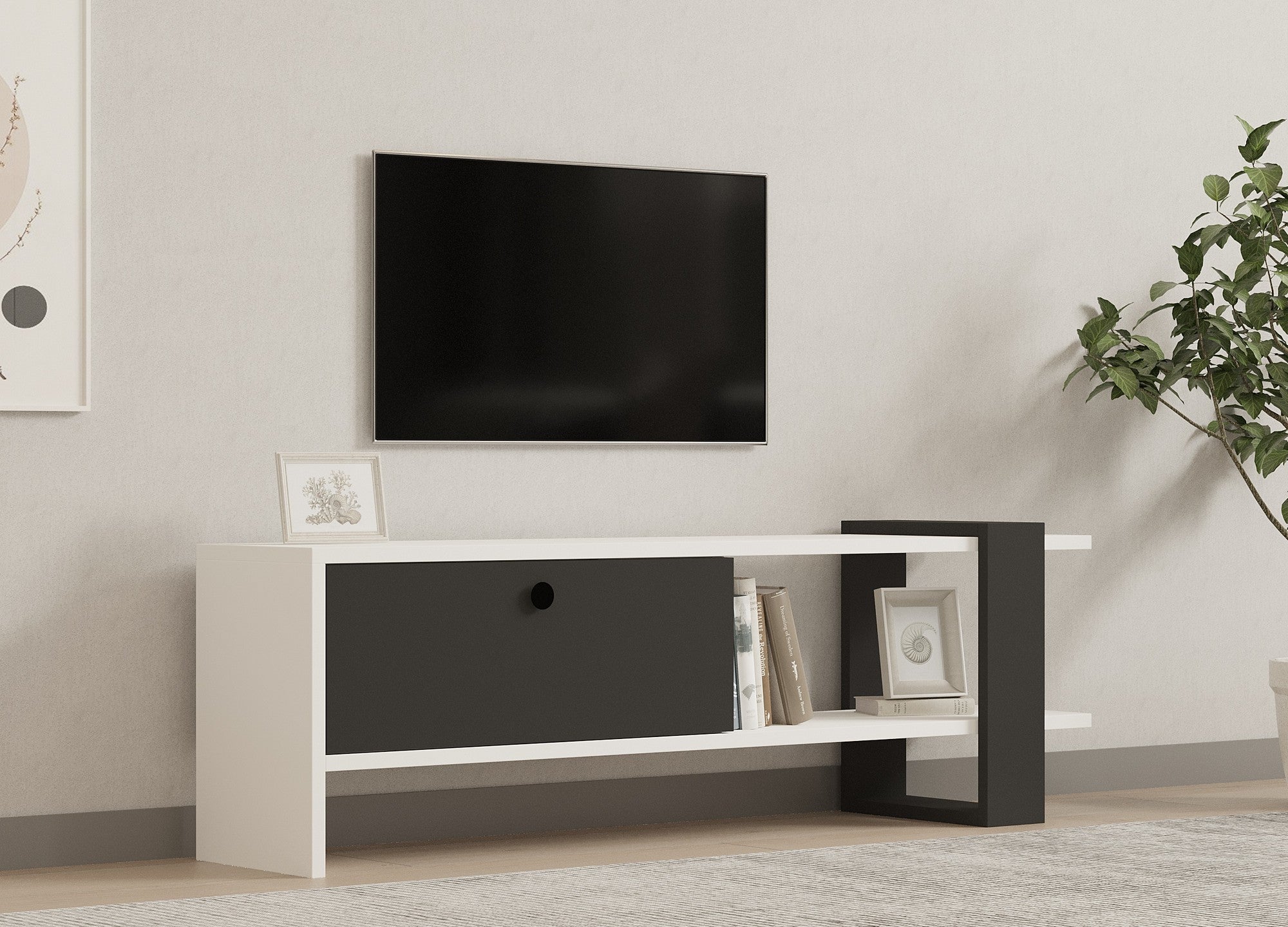 Móvel de TV – 120 x 36,8 x 25 cm – Antracite e Branco – Painel de partículas