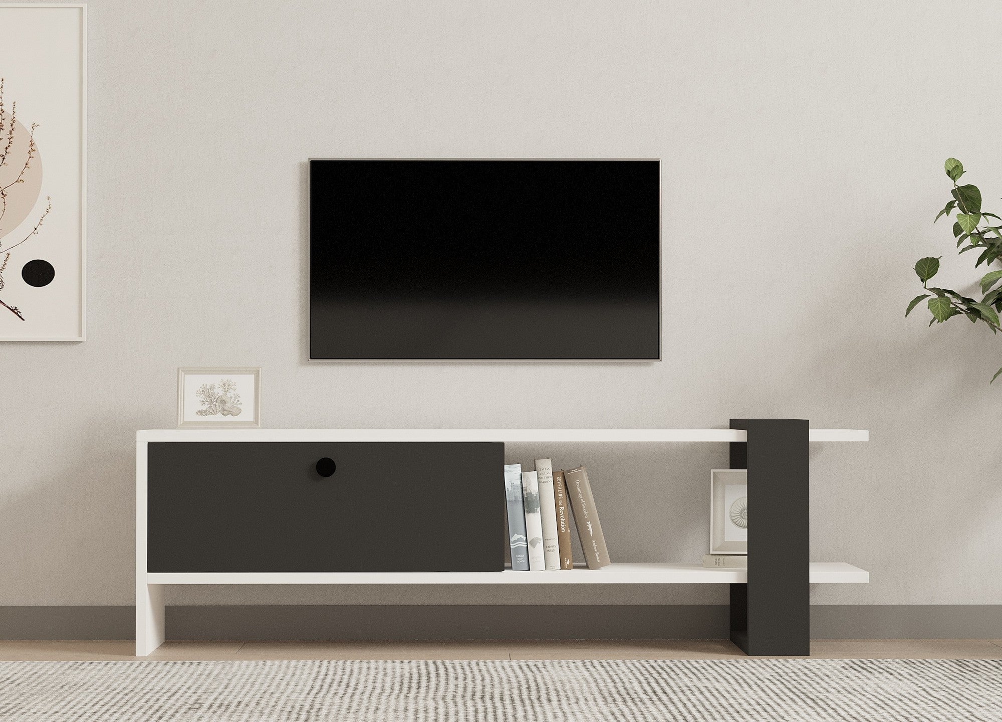 Móvel de TV – 120 x 36,8 x 25 cm – Antracite e Branco – Painel de partículas