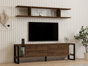 Móvel de TV rústico industrial – 160 cm x 45 cm x 30 cm – nogueira – painel de partículas revestido a melamina