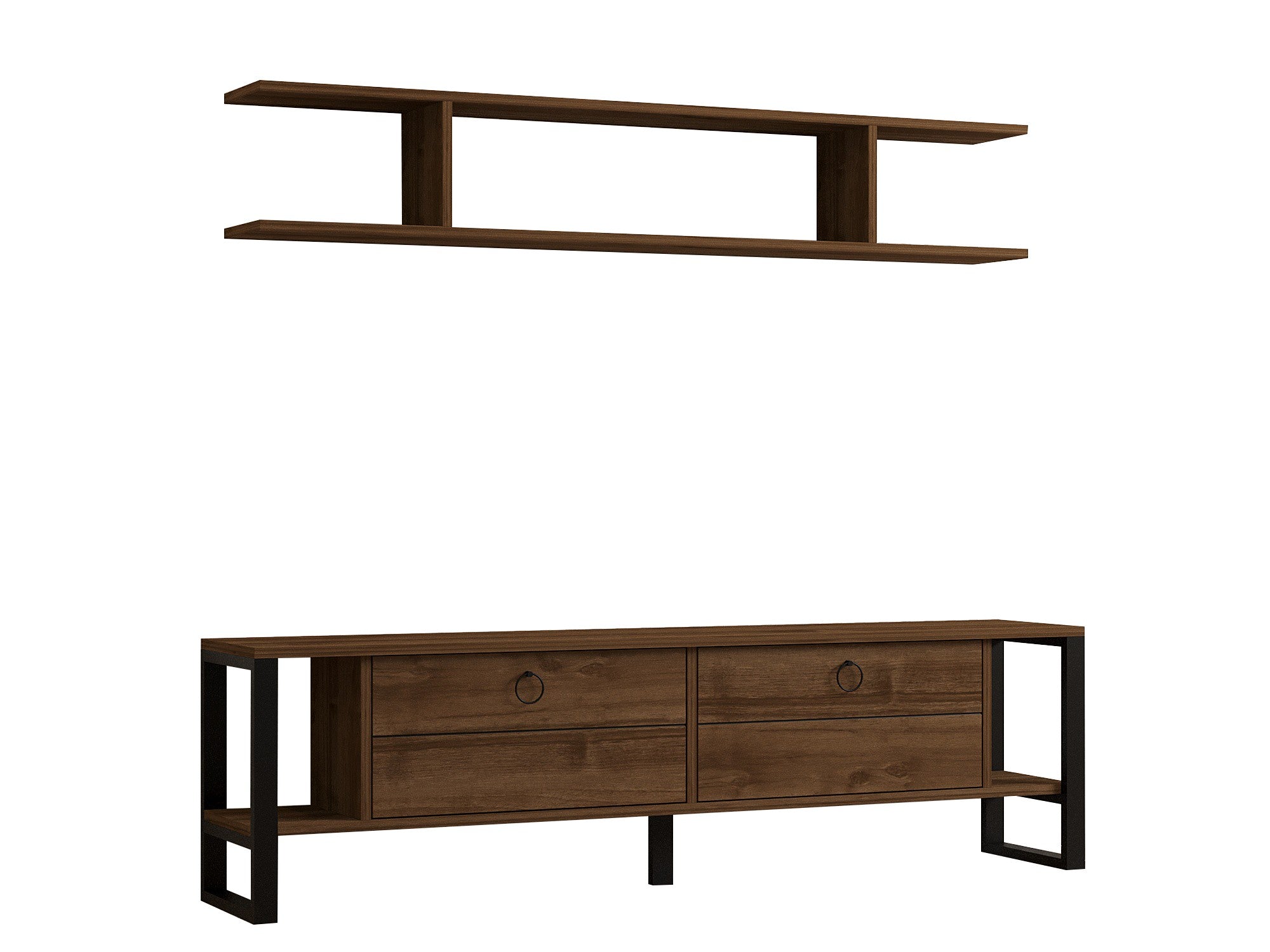 Móvel de TV rústico industrial – 160 cm x 45 cm x 30 cm – nogueira – painel de partículas revestido a melamina