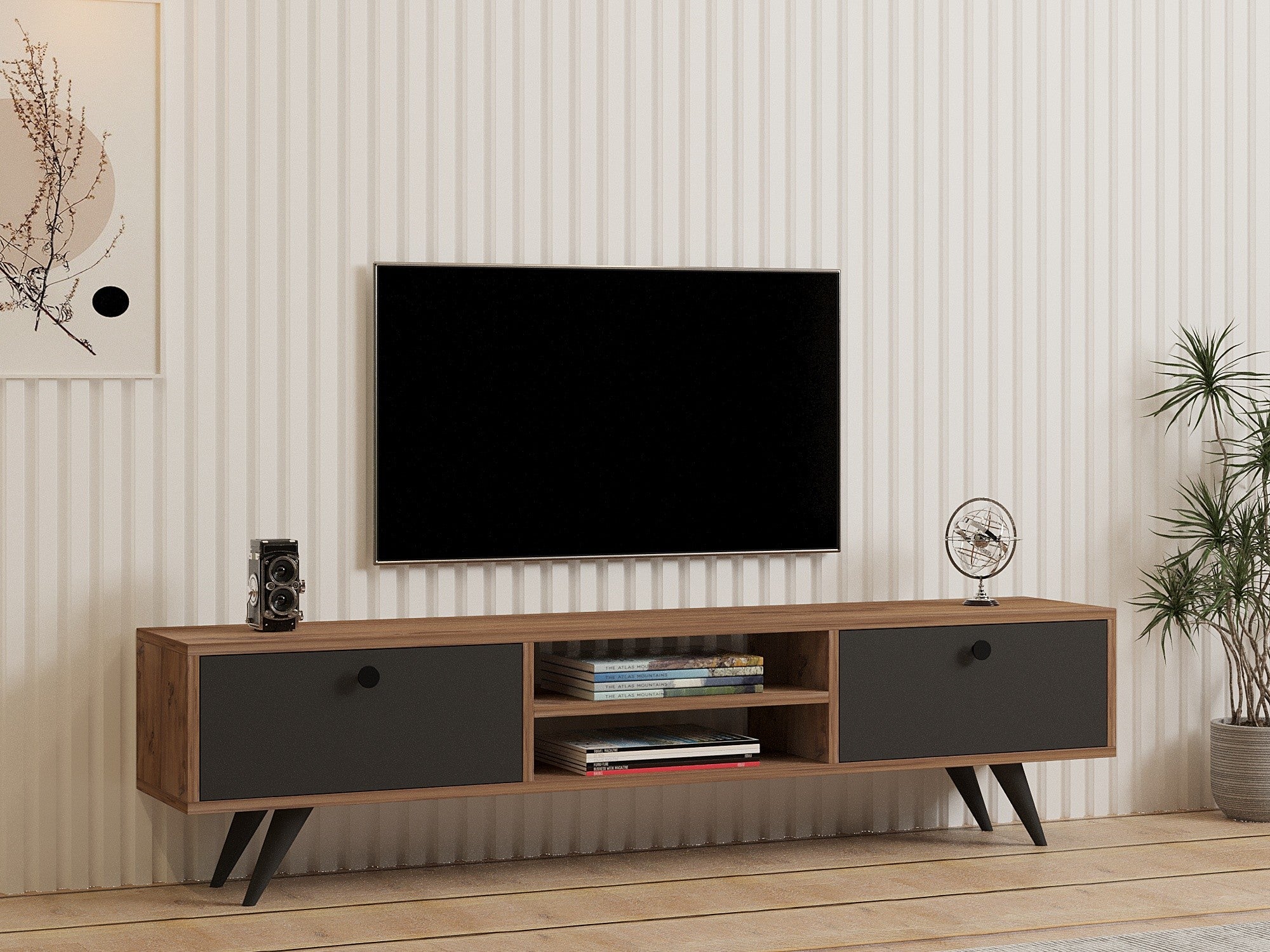 Móvel de TV – 160 cm x 37 cm x 29,6 cm – Pinho Atlântico e Antracite – Painel de partículas