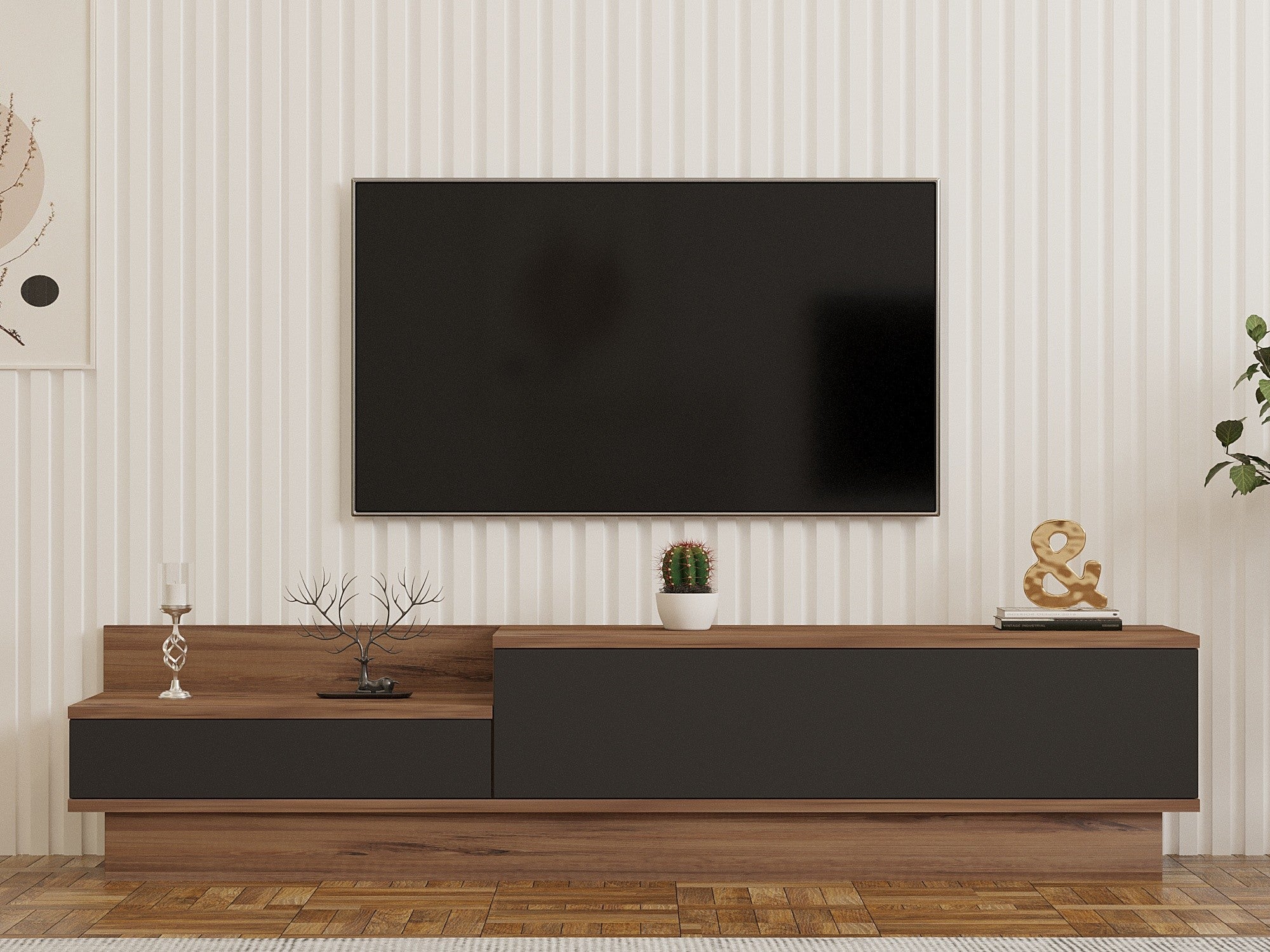 Móvel de TV – 160 cm x 35 cm x 35 cm – Pinho Atlântico e Antracite – Painel de partículas revestido a melamina