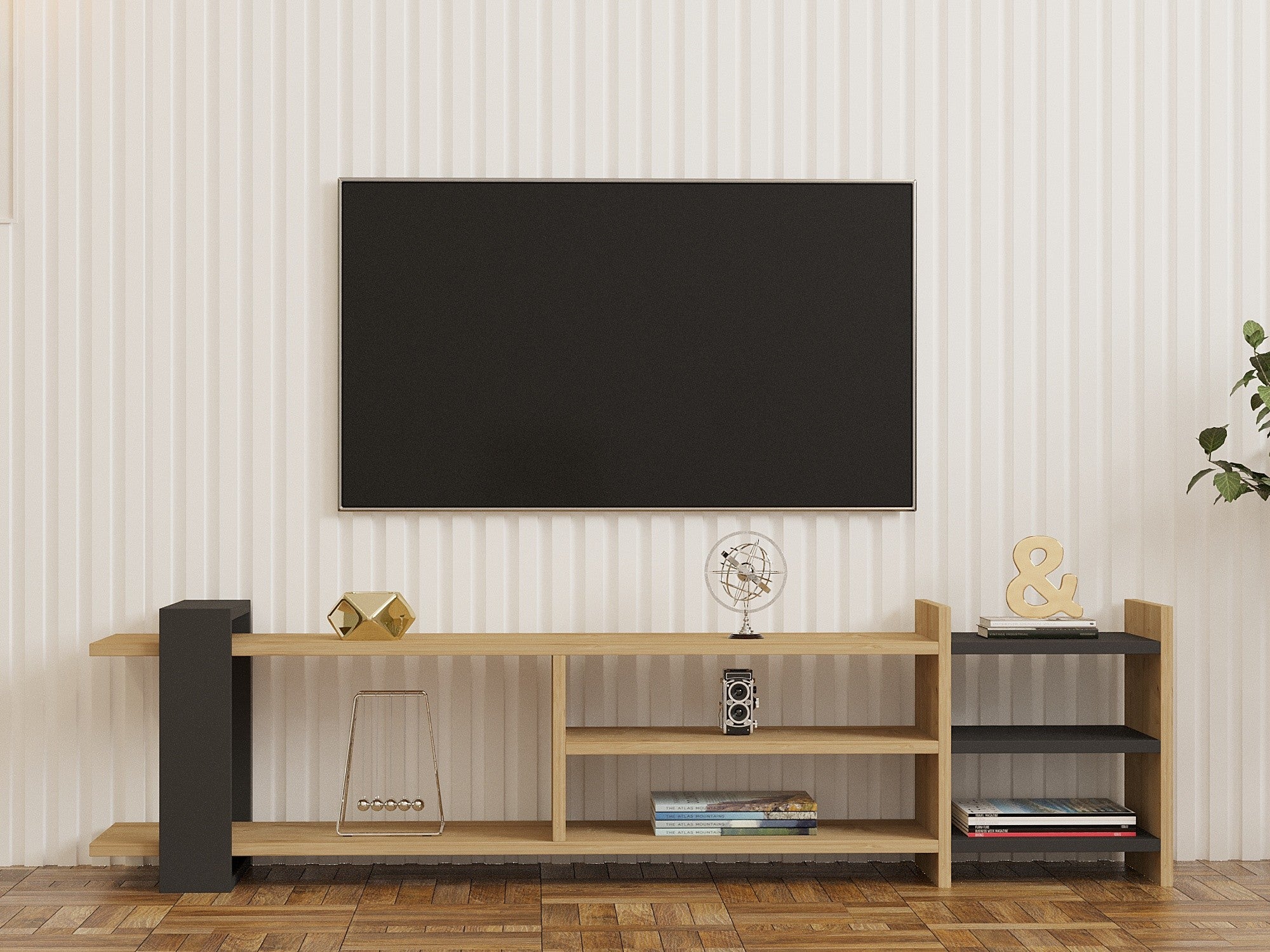 Móvel de TV – 153.6cm x 40cm x 26cm – Antracite e Safira – Painel de partículas