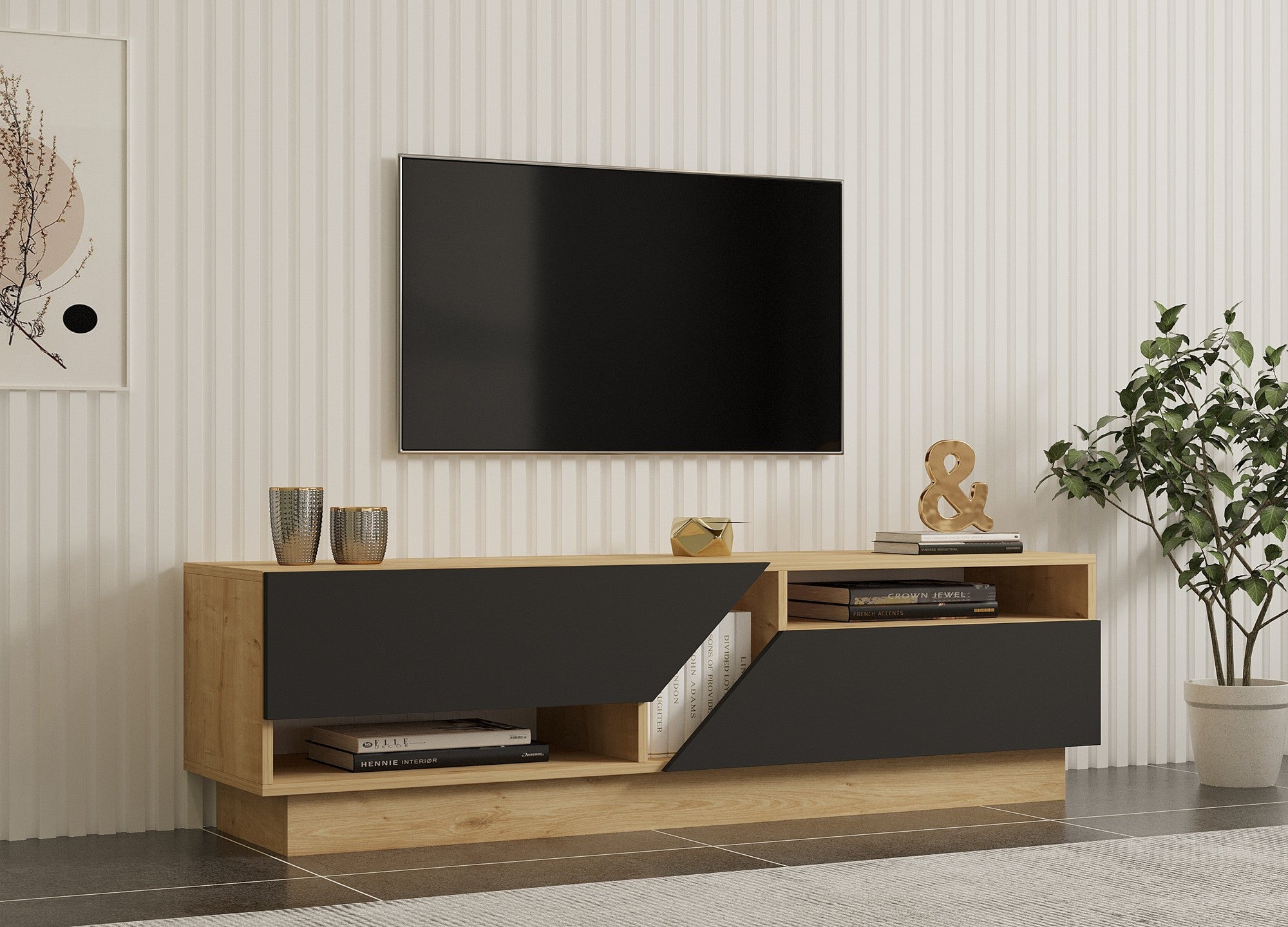 Móvel de TV – 160 cm x 45 cm x 40 cm – safira e antracite – painel de partículas revestido a melamina