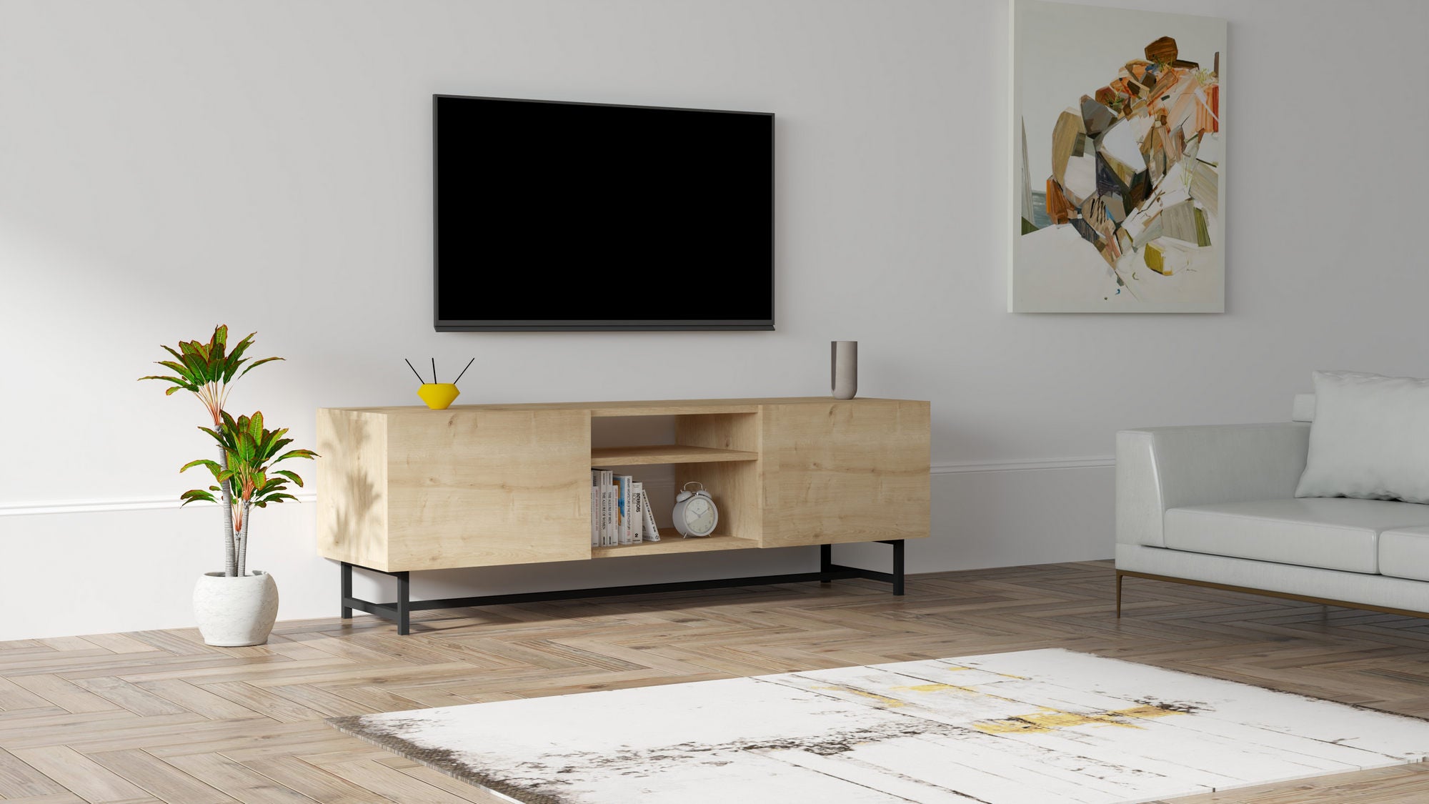 Móvel de TV – 150 cm x 50 cm x 40 cm – Safira – Painéis de partículas revestidos a melamina