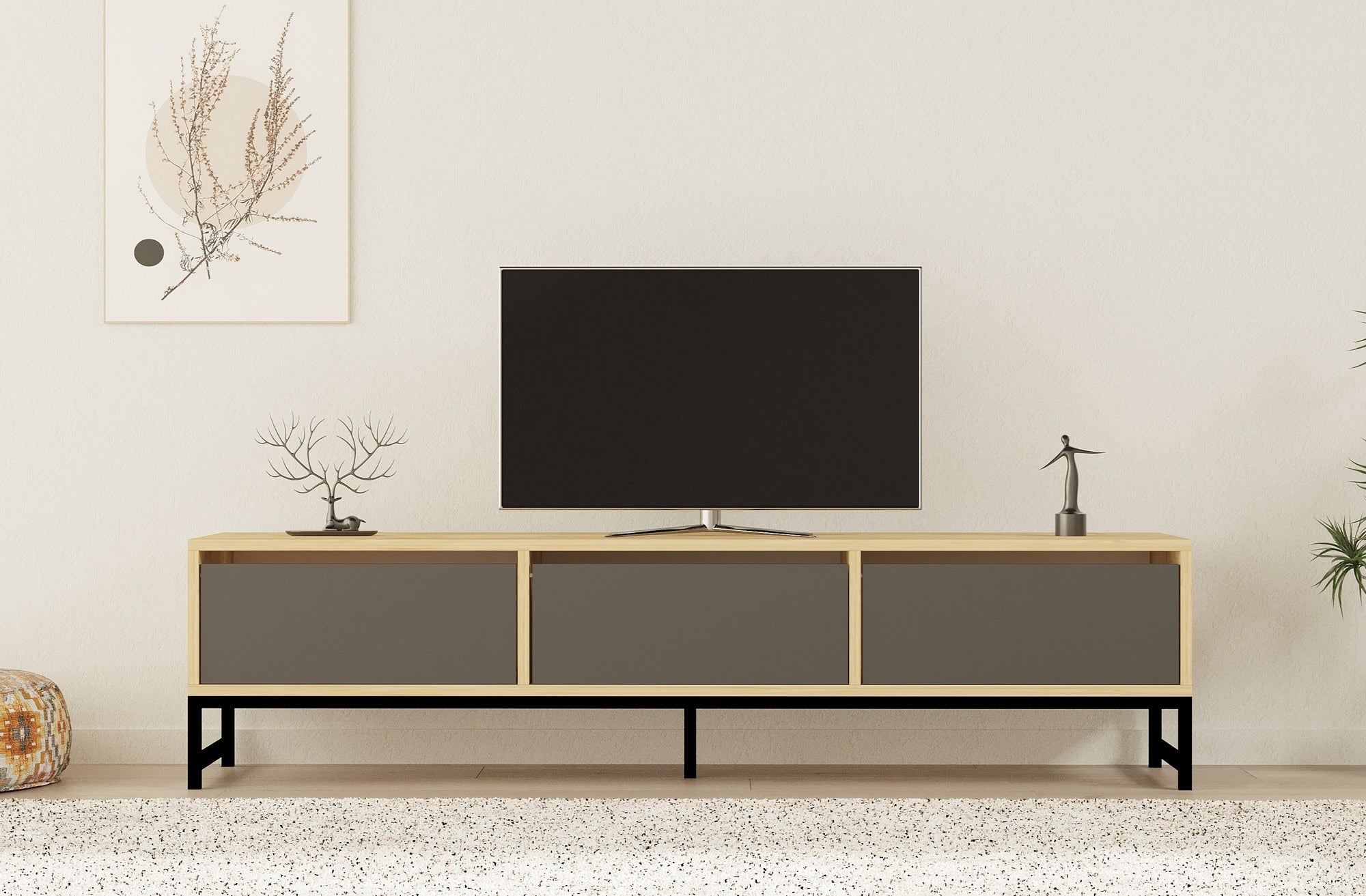 Móvel de TV – 160cm x 40cm x 40cm – Preto, Antracite e Safira – Melamina