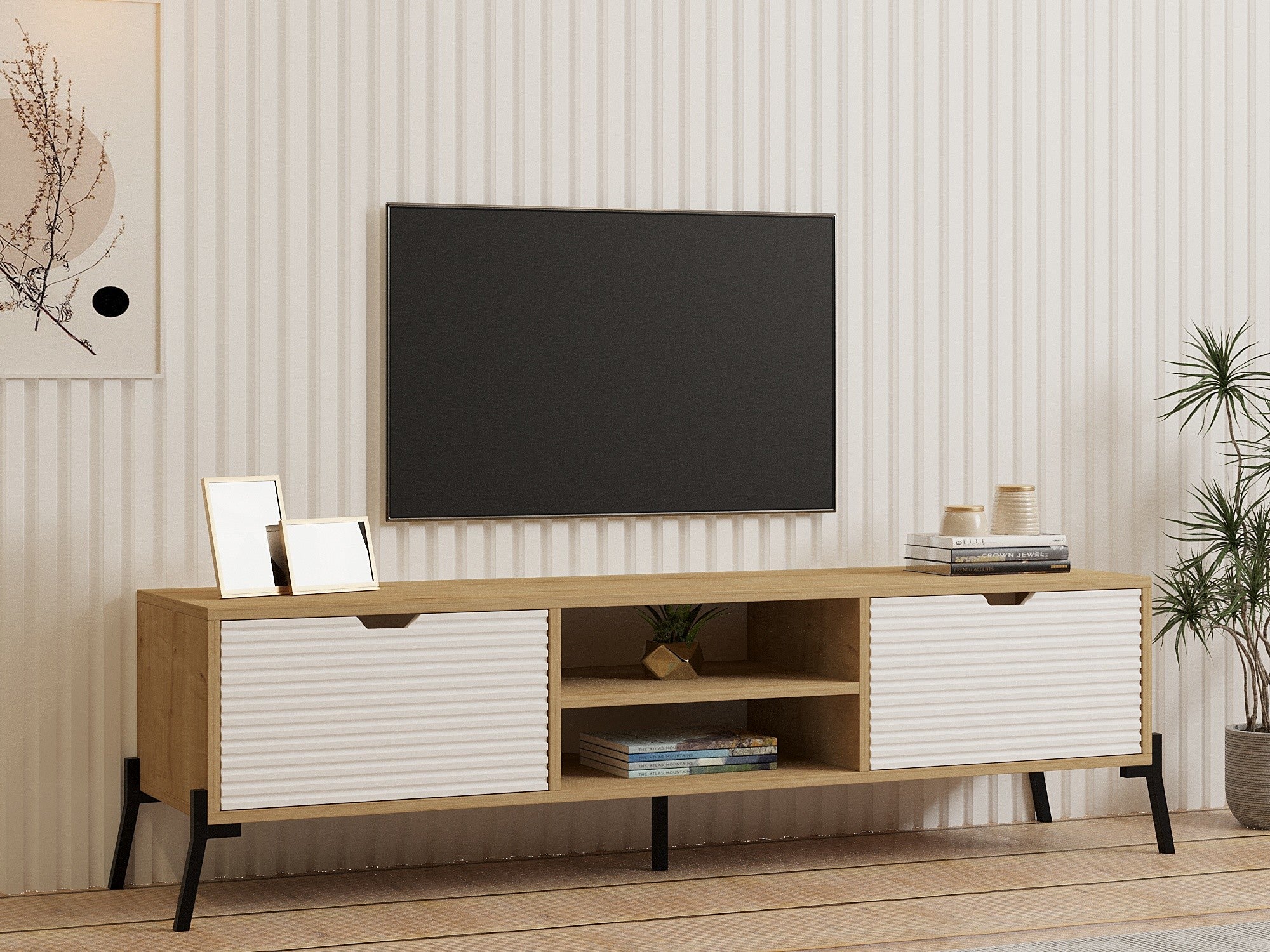 Móvel de TV – 160 cm x 41 cm x 40 cm – Carvalho safira e branco – MDF e metal