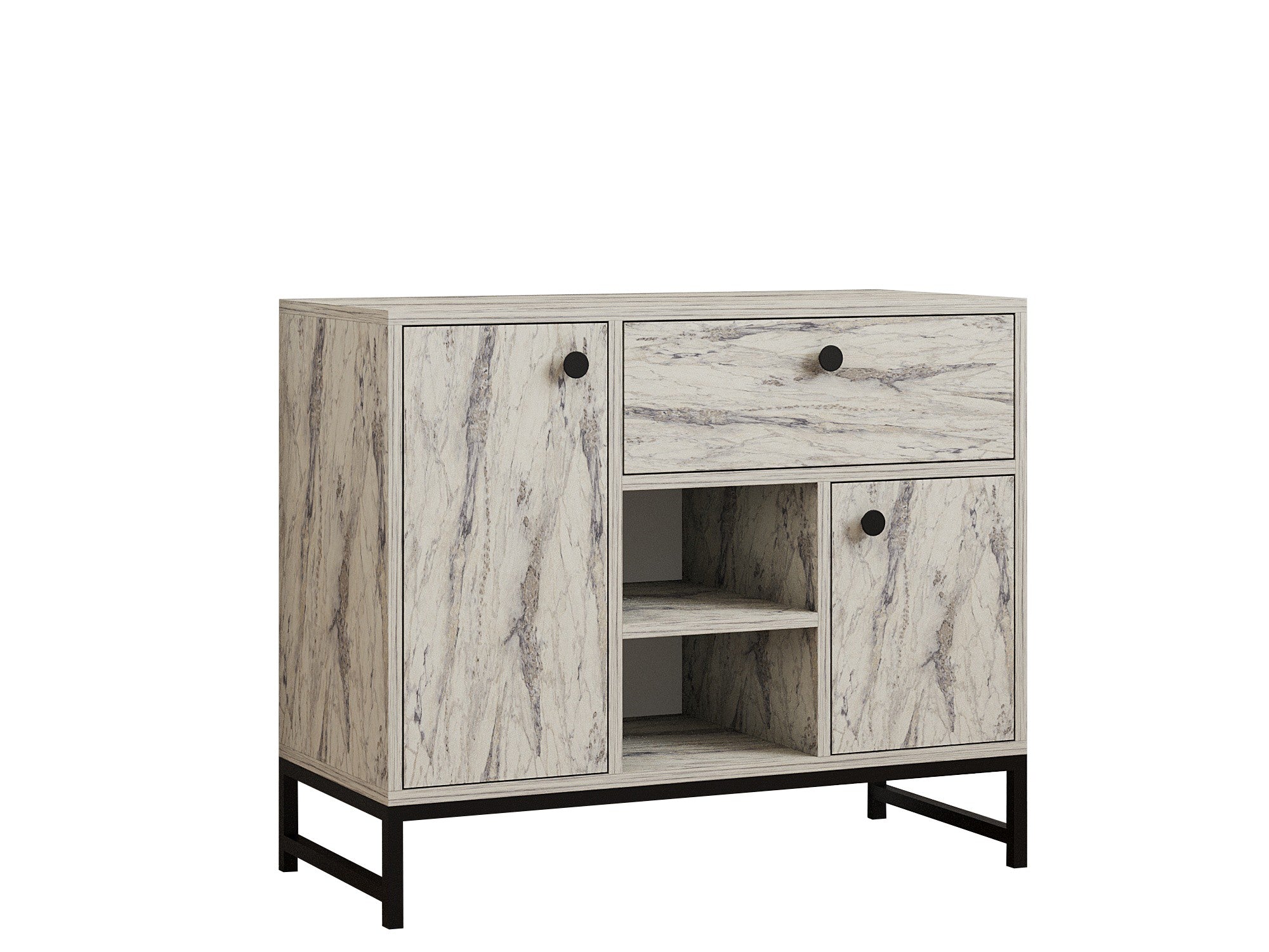 Aparador em mármore freesia – 90cm x 75cm x 40cm – Mármore Freesia – Painel de partículas revestido a melamina