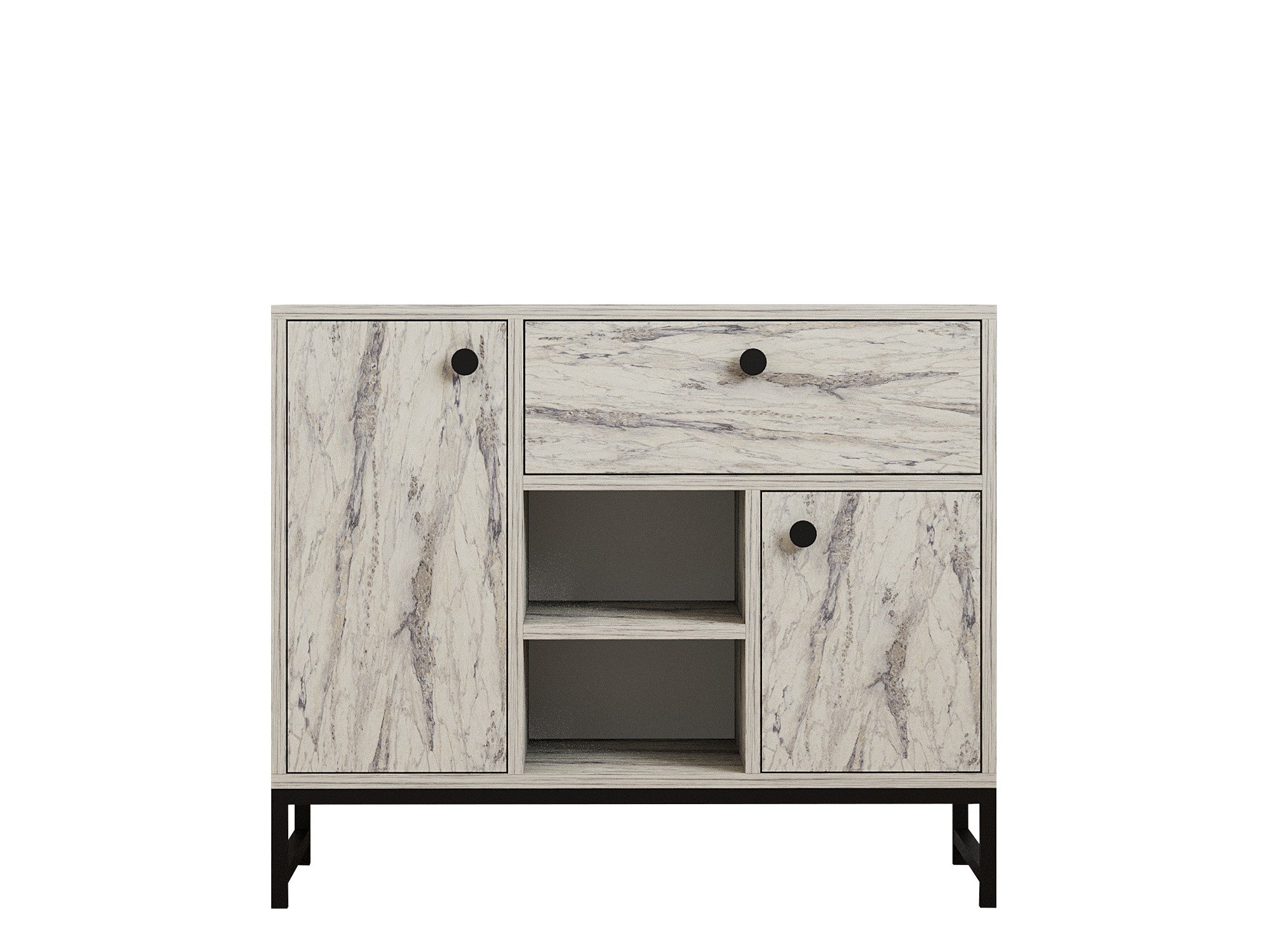 Aparador em mármore freesia – 90cm x 75cm x 40cm – Mármore Freesia – Painel de partículas revestido a melamina
