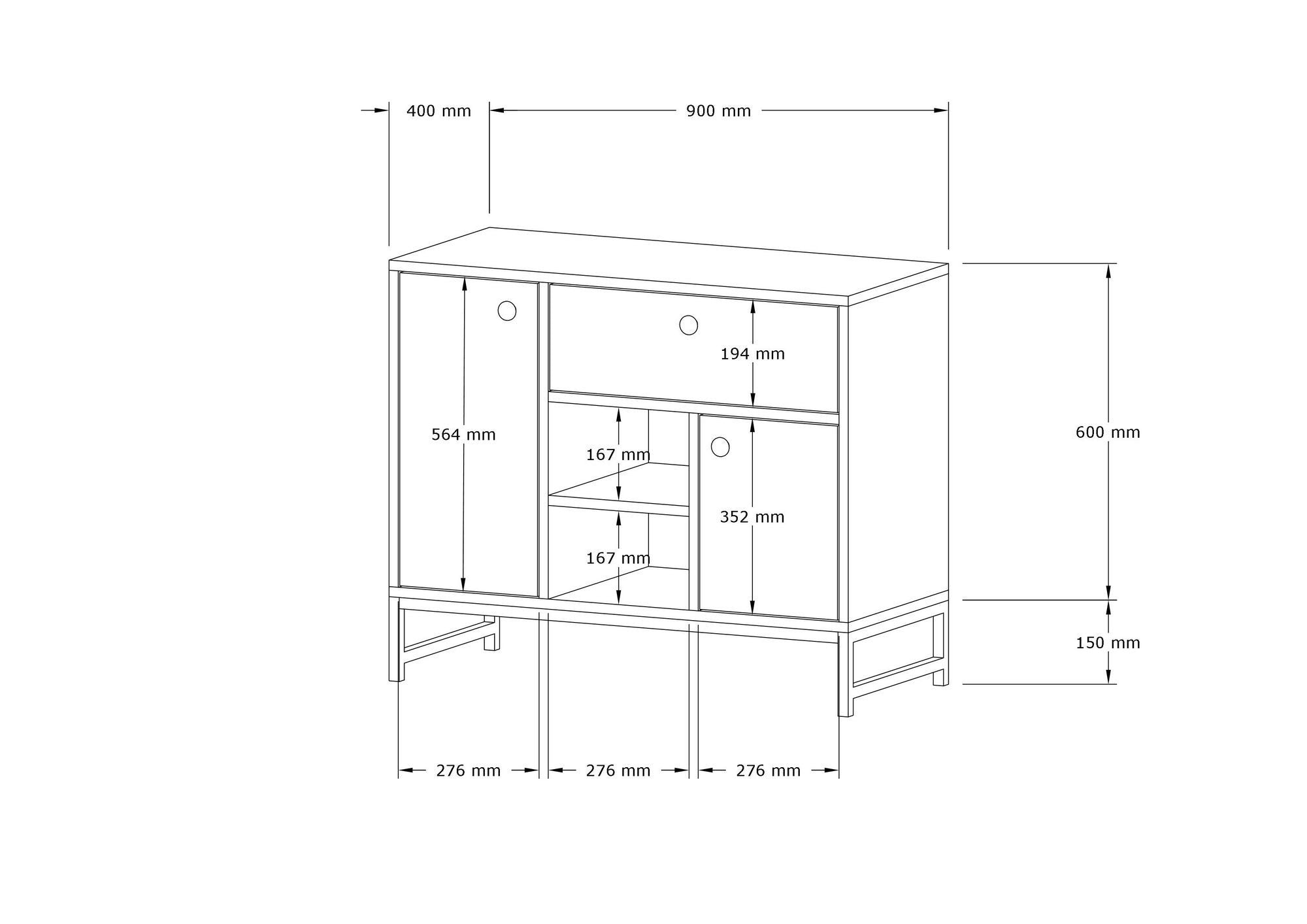 Aparador de MDF revestido de melamina – 90cm x 75cm x 40cm – cor travertino – material MDF
