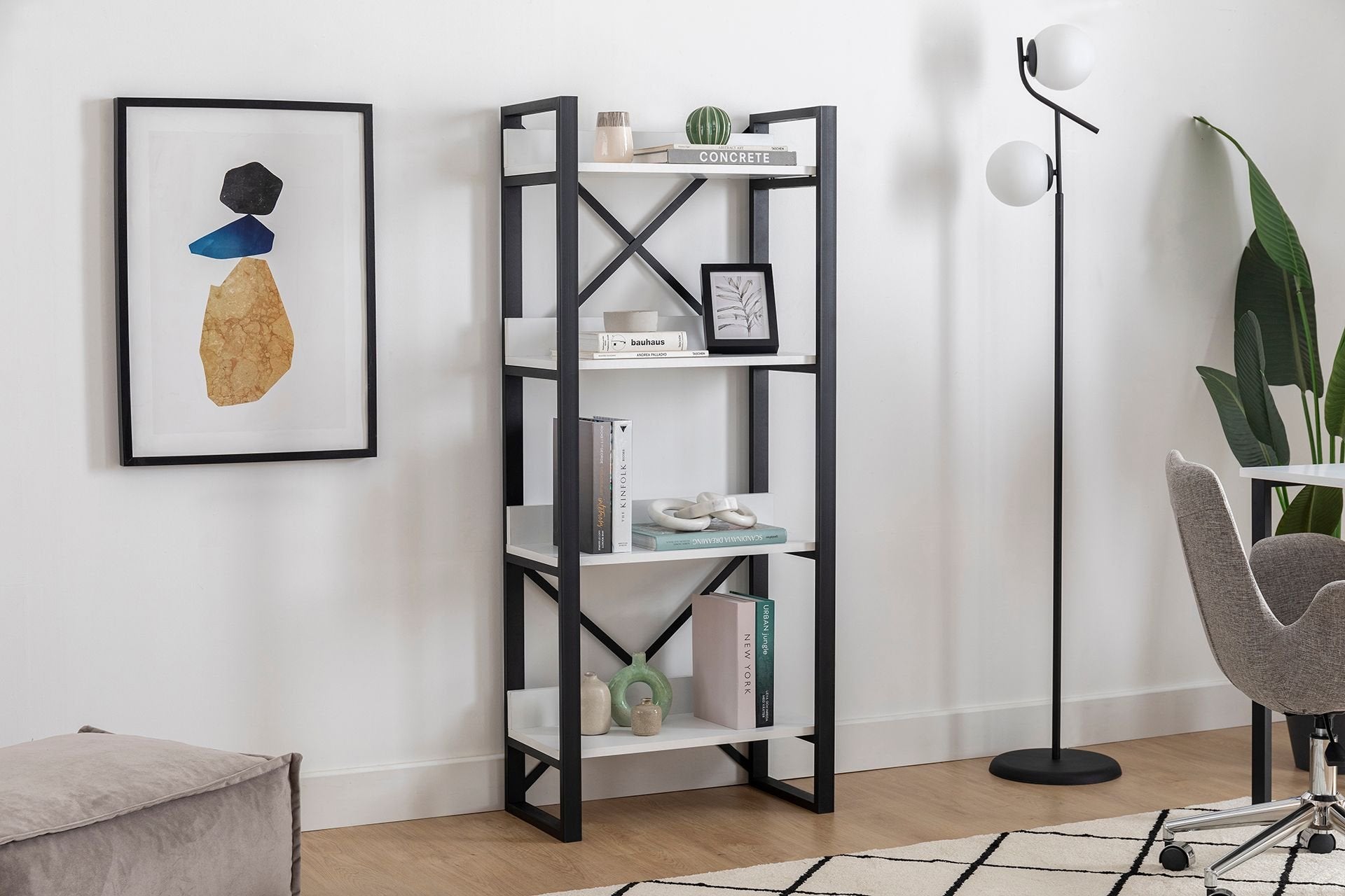 Estante de livros – 63 cm x 150 cm x 32 cm – Branco – Painéis de partículas revestidos a melamina