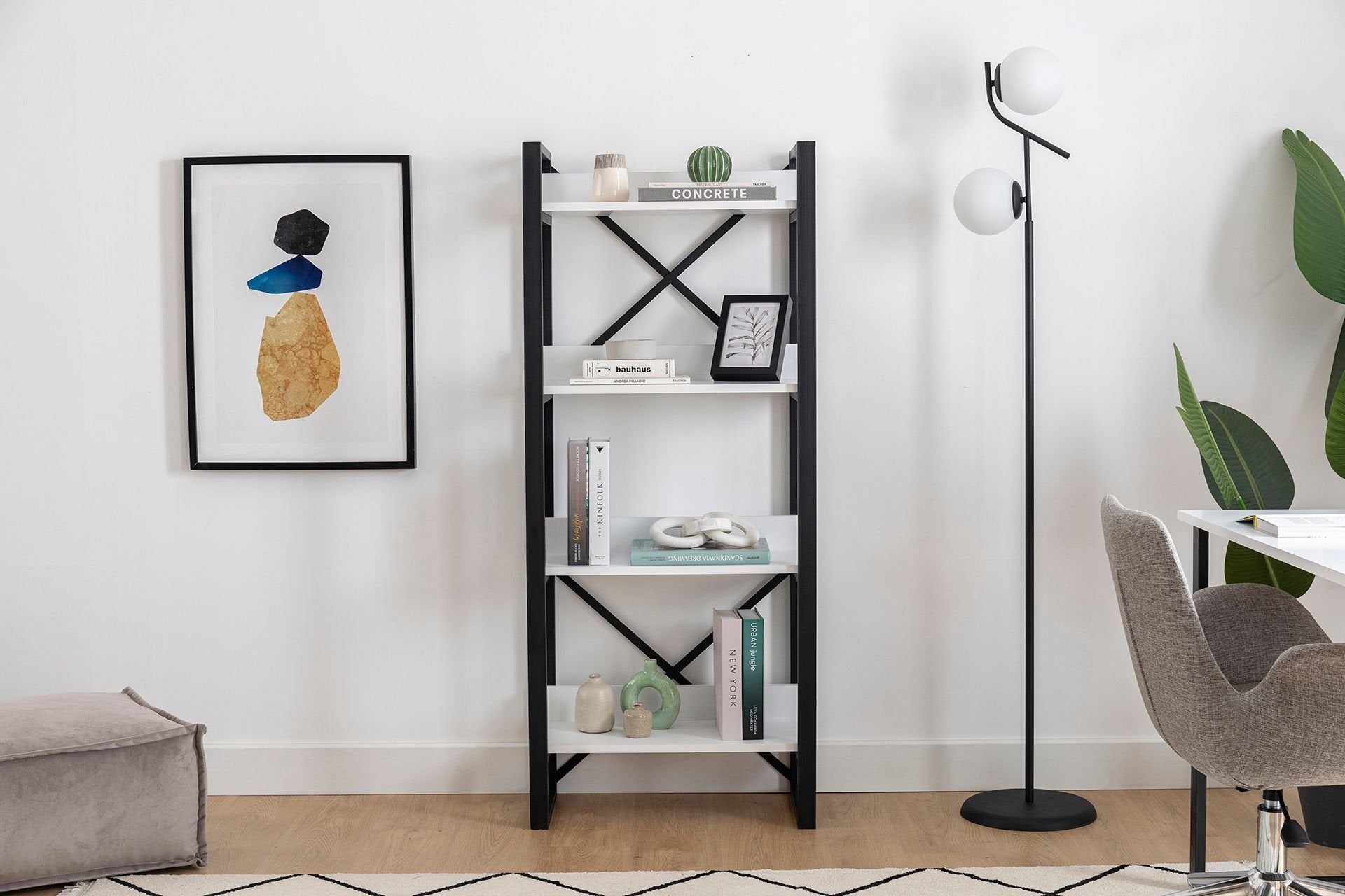 Estante de livros – 63 cm x 150 cm x 32 cm – Branco – Painéis de partículas revestidos a melamina