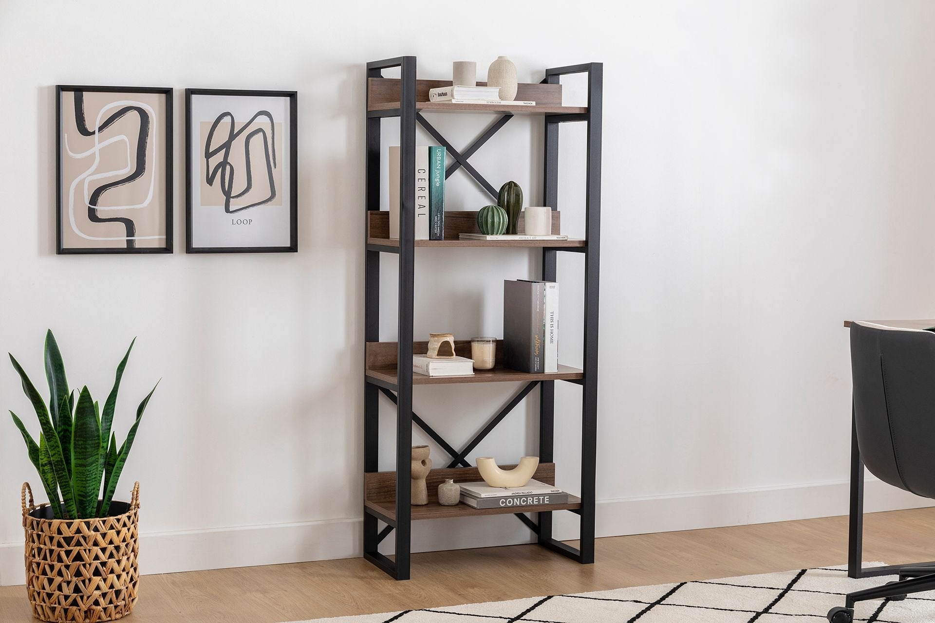 Estante Rústica Industrial – 63 x 150 x 30 cm – Cor Nogueira – Madeira Aglomerada