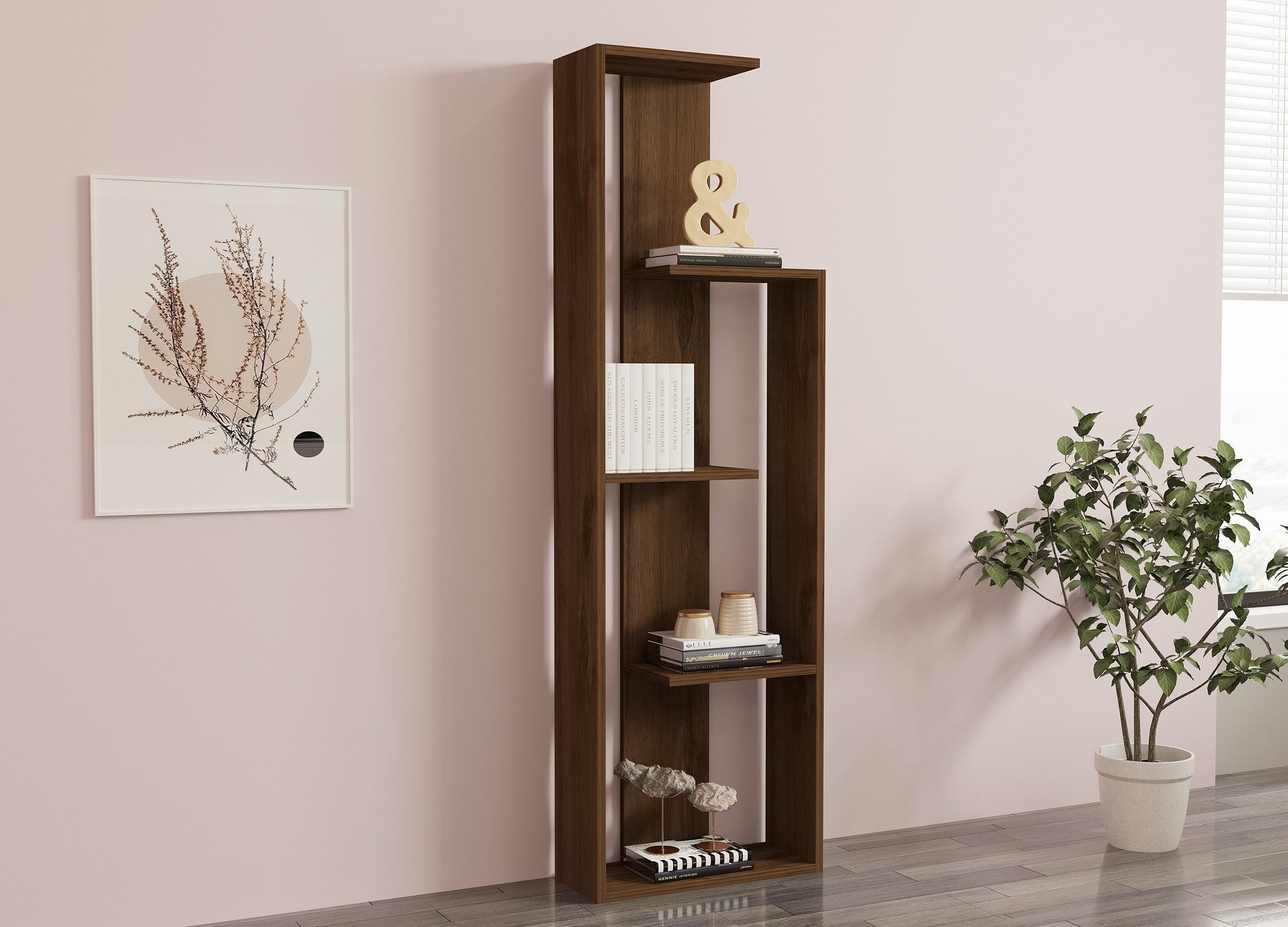 Estante escandinava – 50 x 160 x 19,6 cm – cor nogueira – painel de partículas revestido a melamina