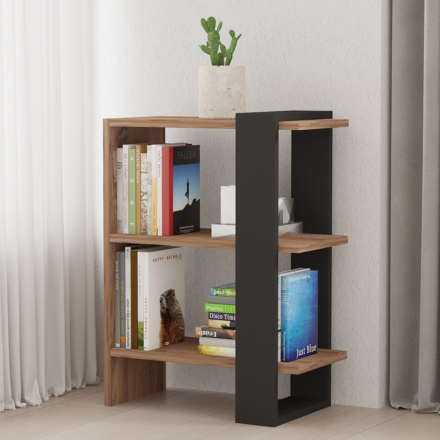 Estante Escandinava – 51,8 x 70 x 25 cm – Carvalho e Antracite – 100% Painéis de Partículas Revestidos a Melamina