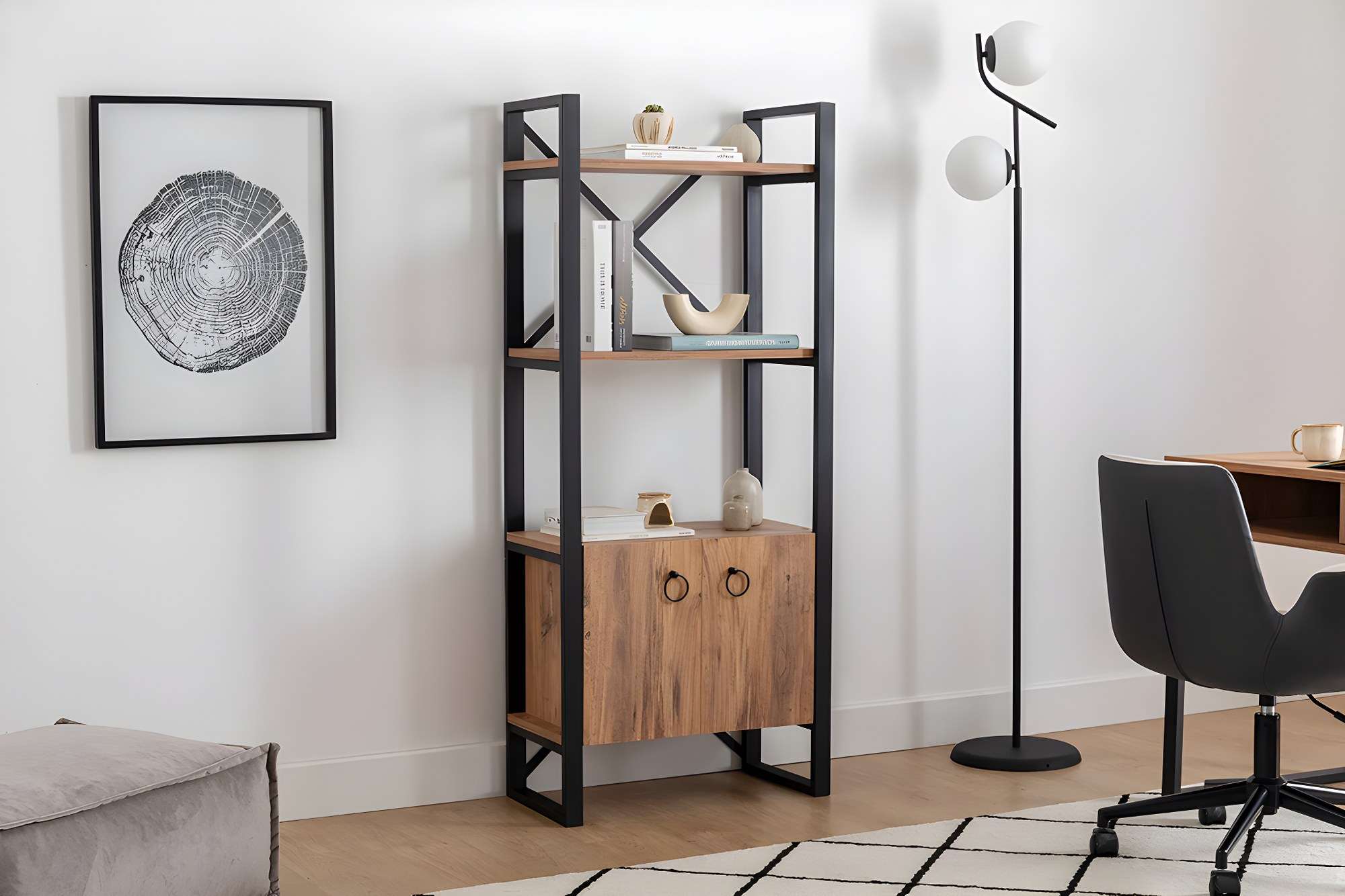 Estante – 64 x 160 x 32 cm – Pinho Atlântico e Preto – Metal