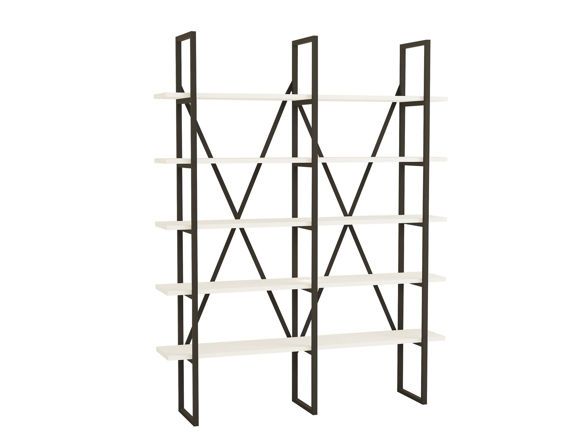 Estante de livros – 126 cm x 160 cm x 26 cm – Branco e Preto – Painel de partículas revestido a melamina e Metal