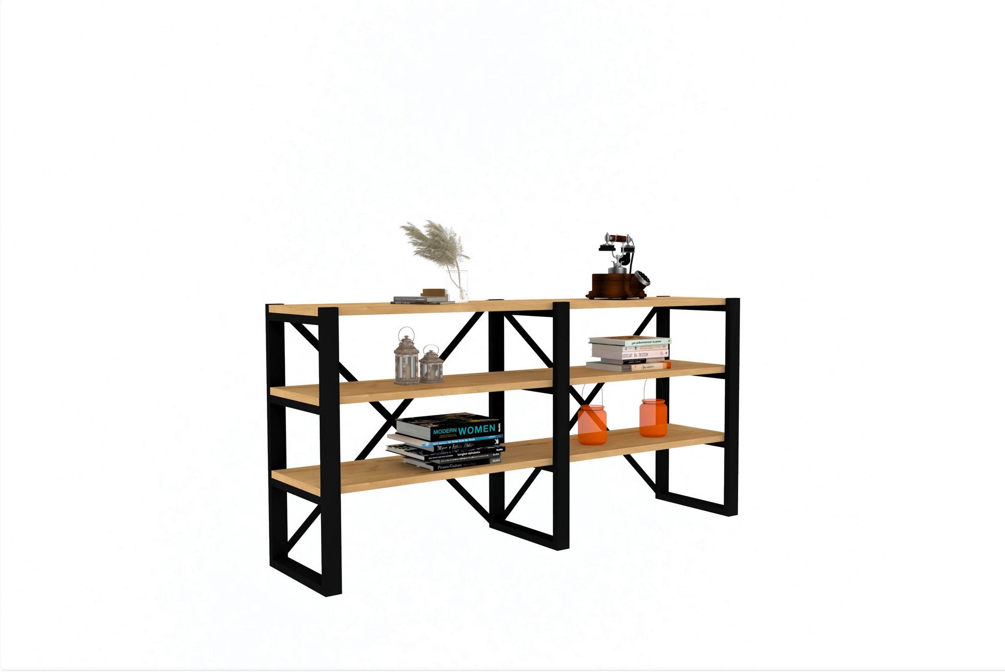 Estante de livros – 133.2cm x 65cm x 32.1cm – Preto e Safira – Painéis de partículas revestidos a melamina