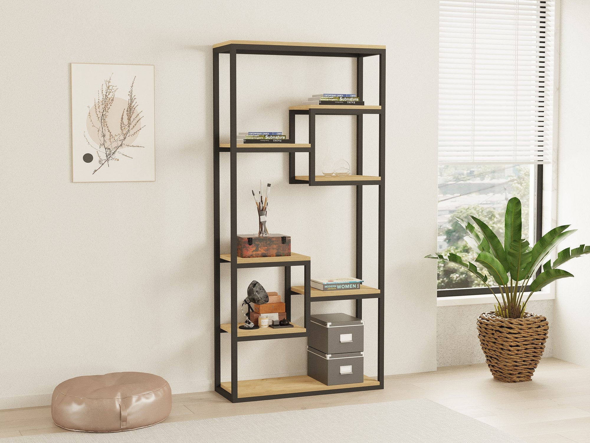 Estante de livros – 85 cm x 182 cm x 29 cm – Preto e Safira – Painéis de partículas revestidos a melamina