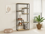 Estante de livros – 85 cm x 182 cm x 29 cm – Preto e Safira – Painéis de partículas revestidos a melamina